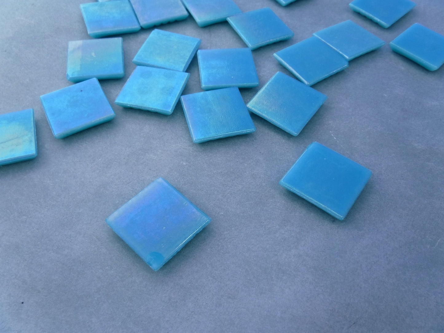 Turquoise Blue Iridescent Venetian Glass Tiles - 20mm - 100 grams