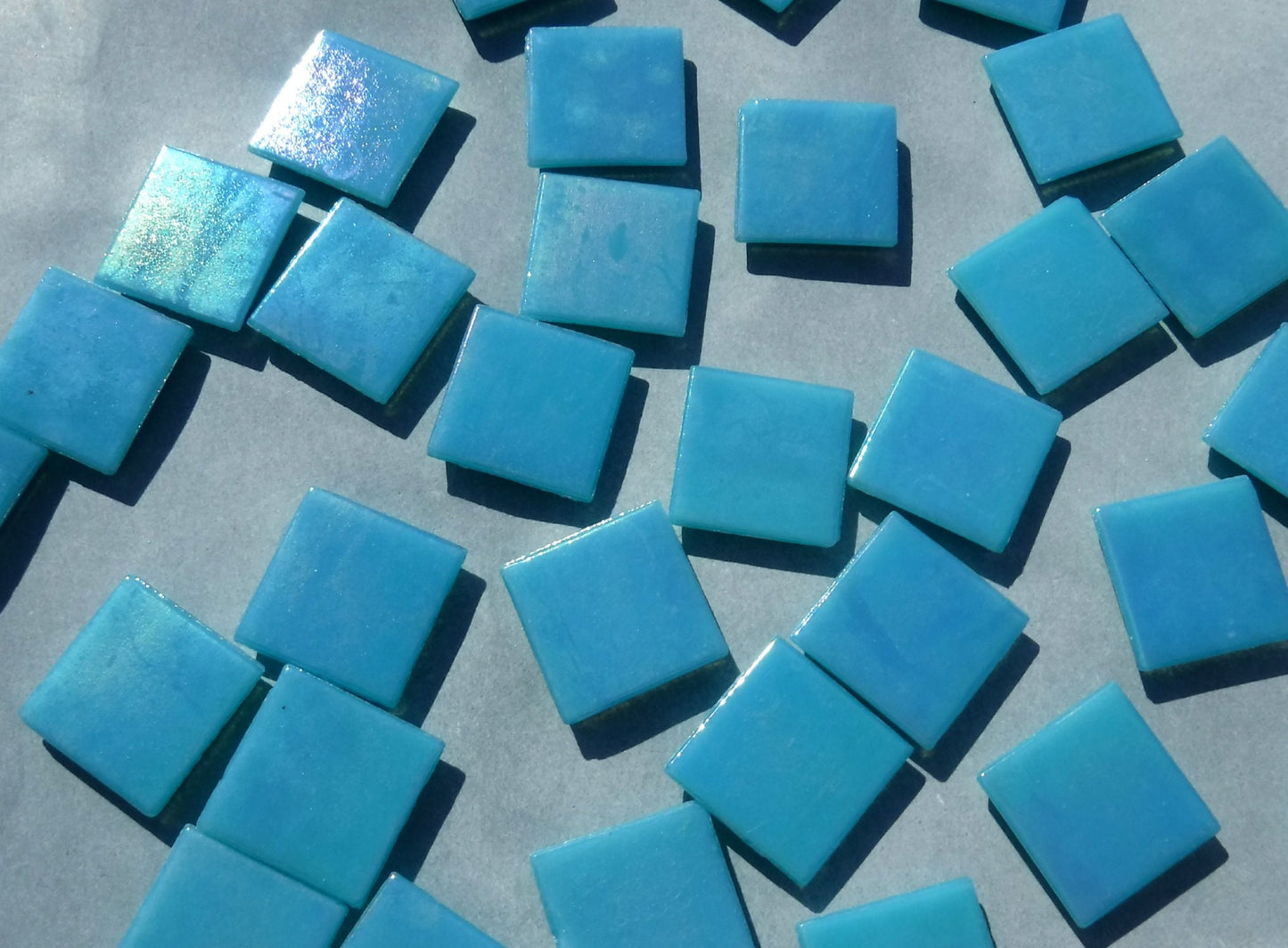 Turquoise Blue Iridescent Venetian Glass Tiles - 20mm - 100 grams