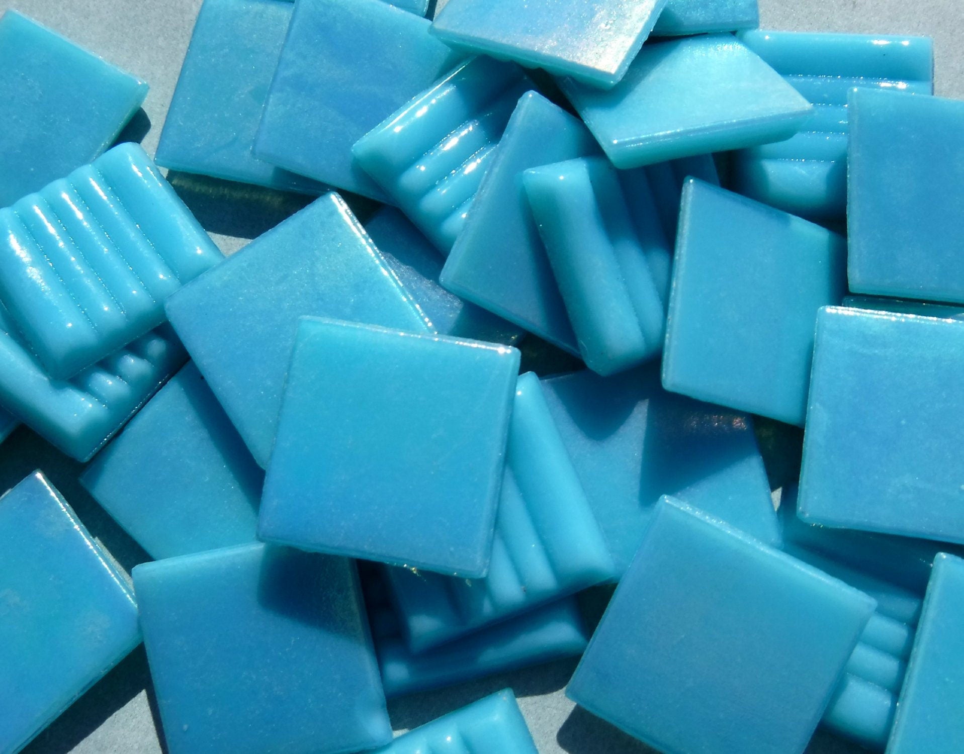 Turquoise Blue Iridescent Venetian Glass Tiles - 20mm - 100 grams