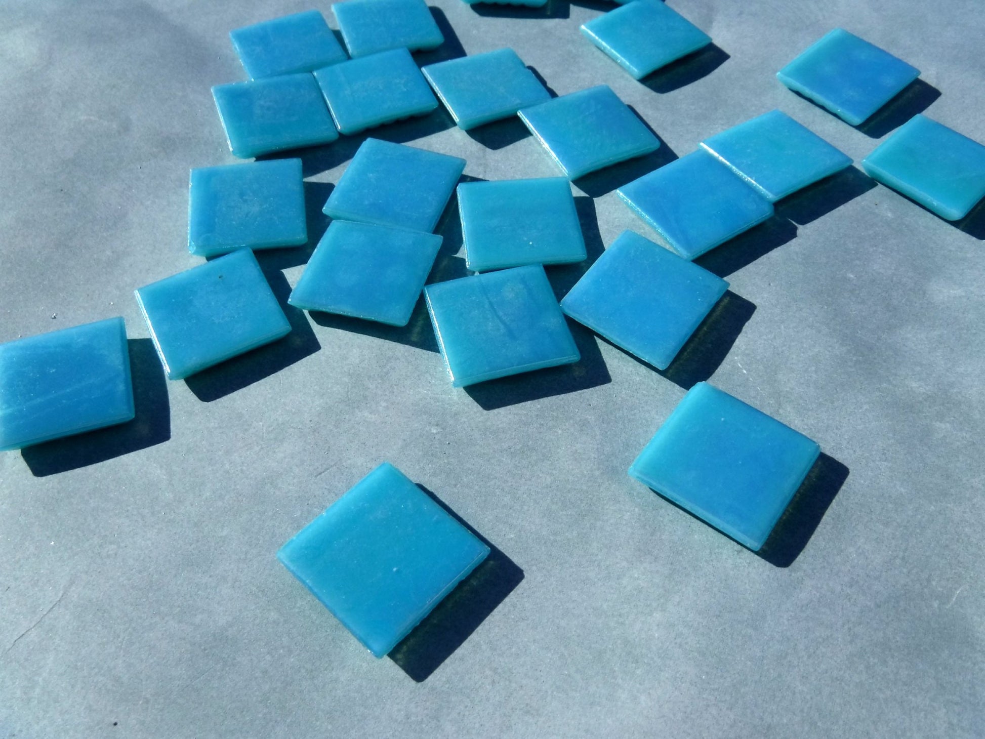 Turquoise Blue Iridescent Venetian Glass Tiles - 20mm - 100 grams