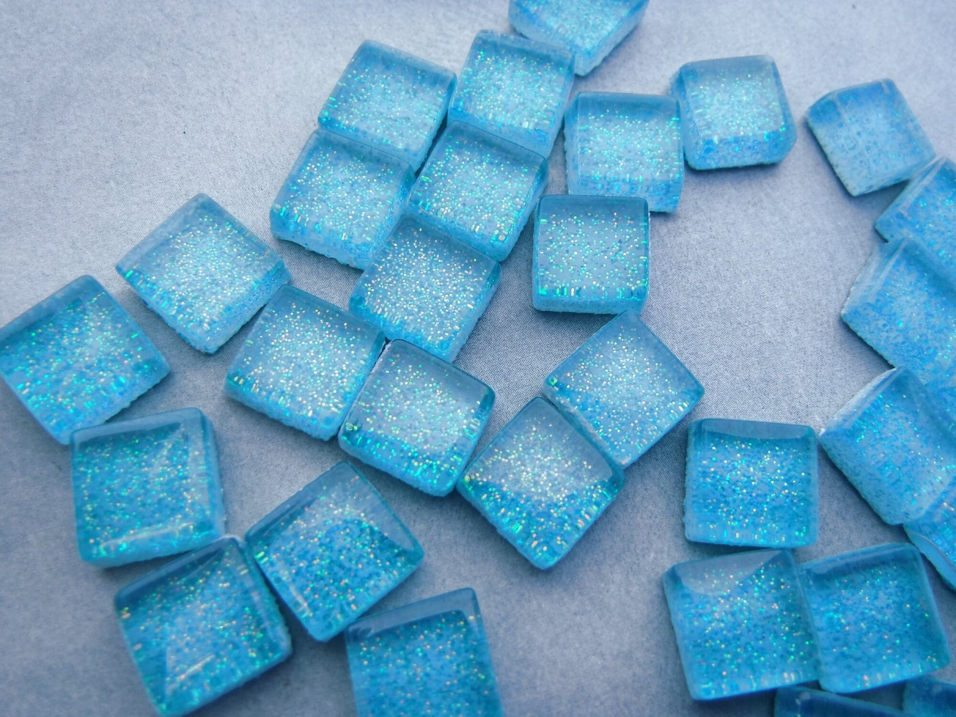 Poolside Blue Glitter Tiles - 1 cm - 100g - Over 100 Metallic Small Glass Tiles