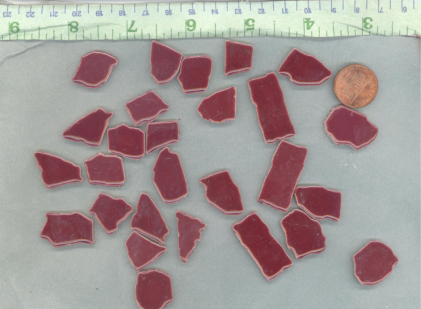 Burgundy Jigsaw Mosaic Ceramic Tiles - Puzzle Shaped Pieces - Half Pound - Assorted Sizes Random Shapes