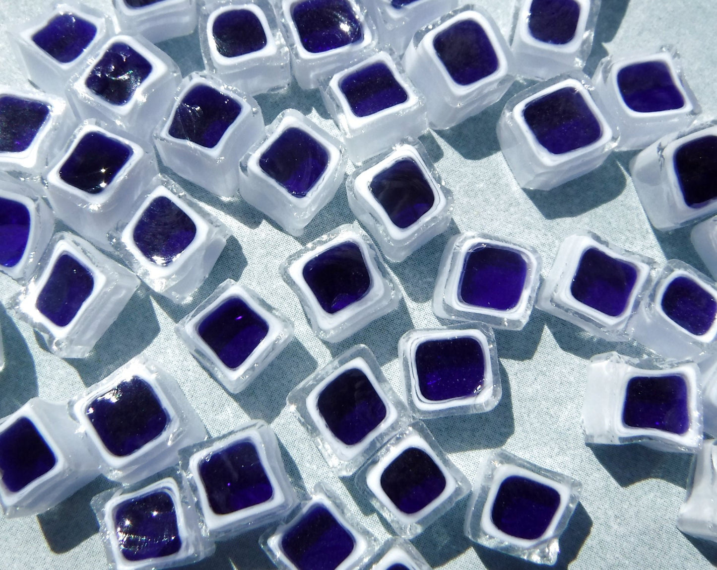 Blue and White Square Millefiori - 25 grams - Unique Mosaic Glass Tiles