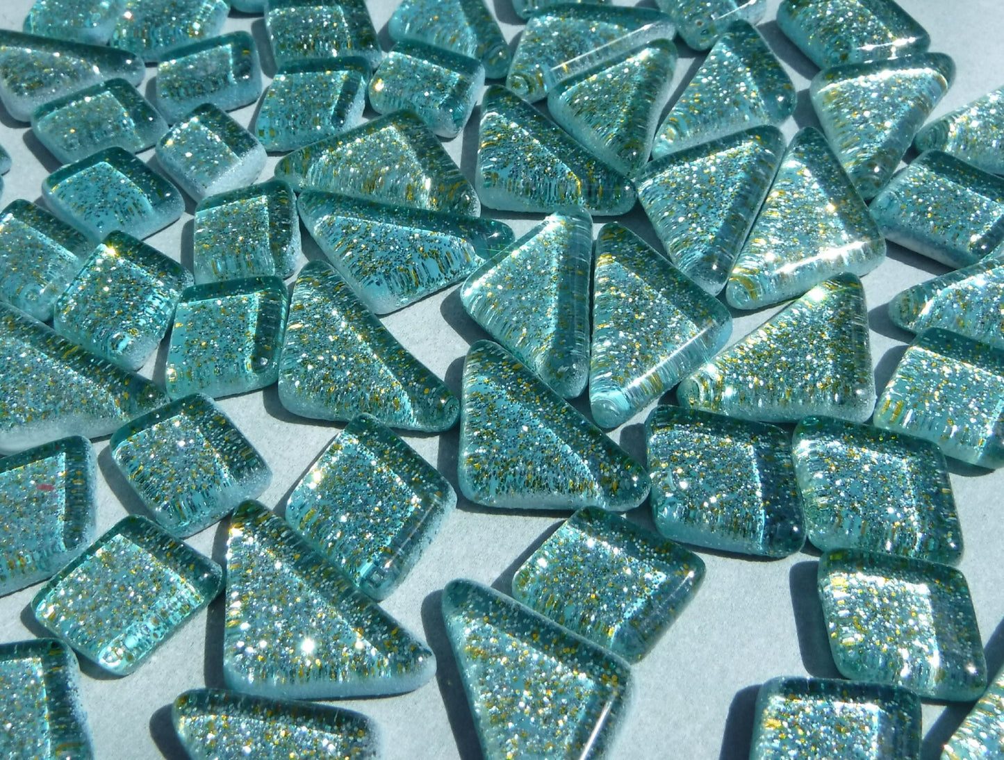 Jungle Green Glitter Puzzle Tiles - 100 grams in Assorted Shapes Glass Mosaic Tiles