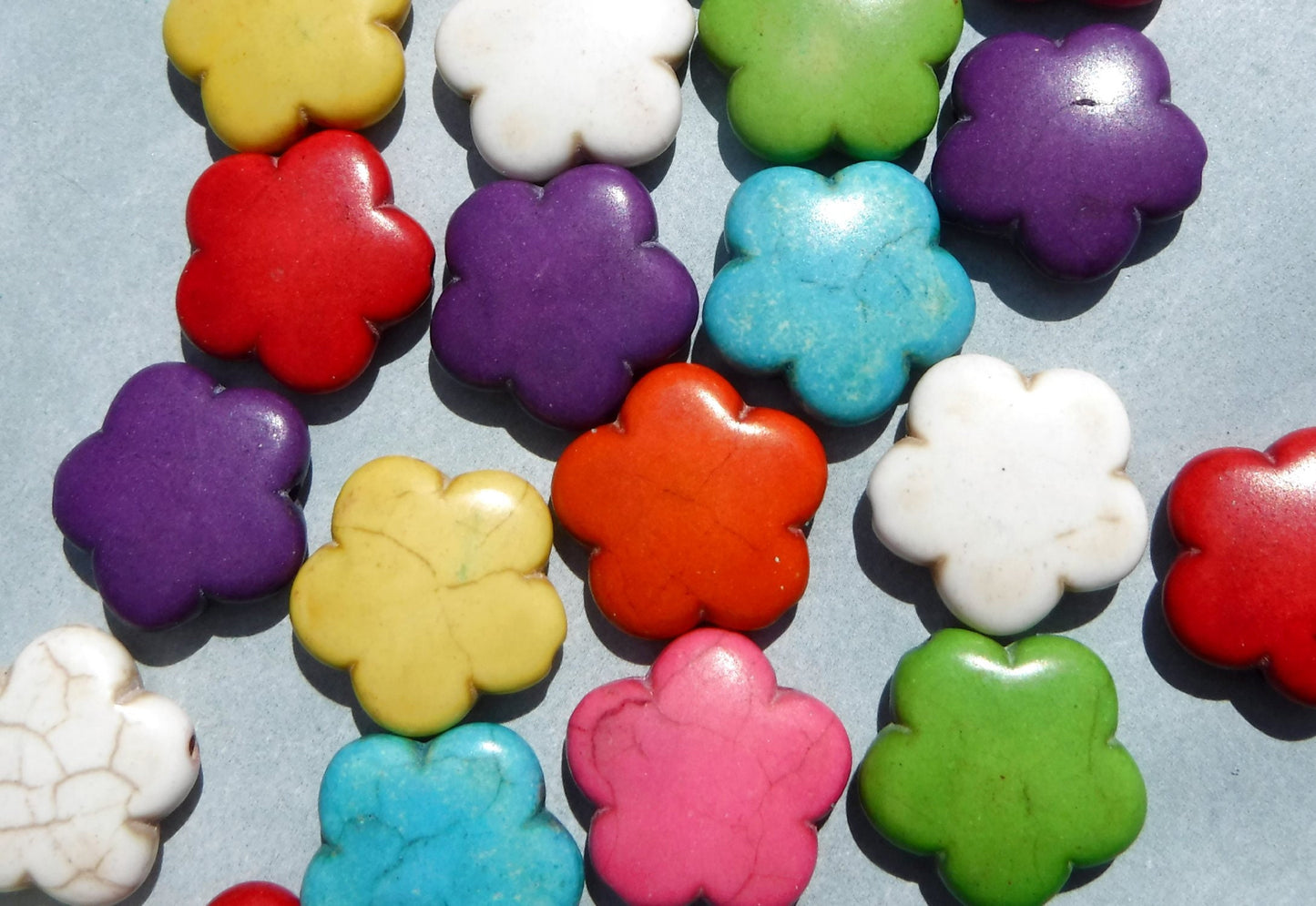 Colorful Flower Beads - 10 Large 15mm Stone Beads