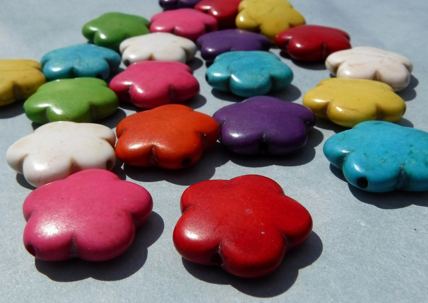 Colorful Flower Beads - 10 Large 15mm Stone Beads