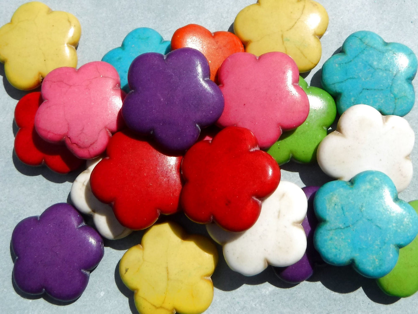 Colorful Flower Beads - 10 Large 15mm Stone Beads