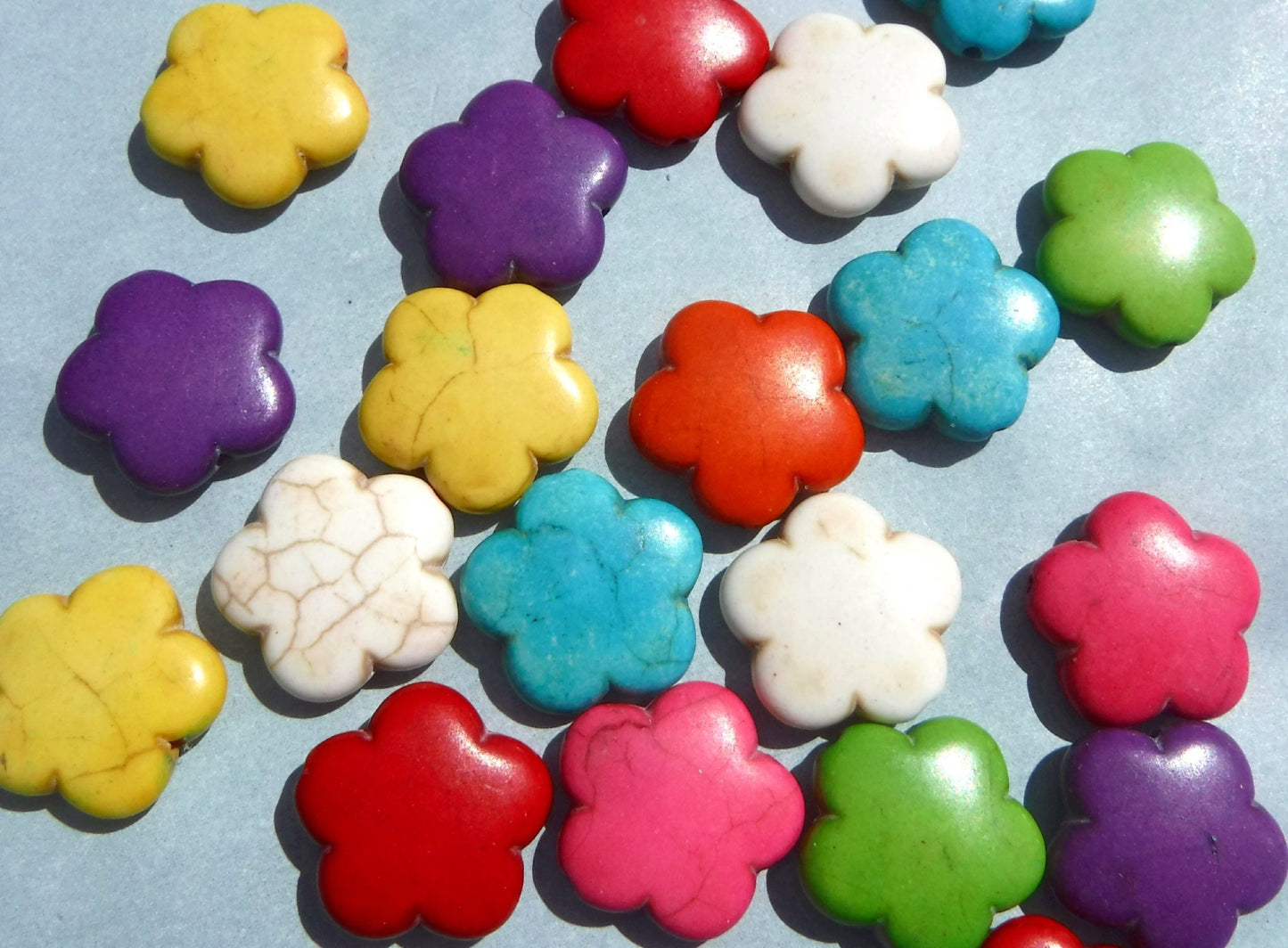 Colorful Flower Beads - 10 Large 15mm Stone Beads