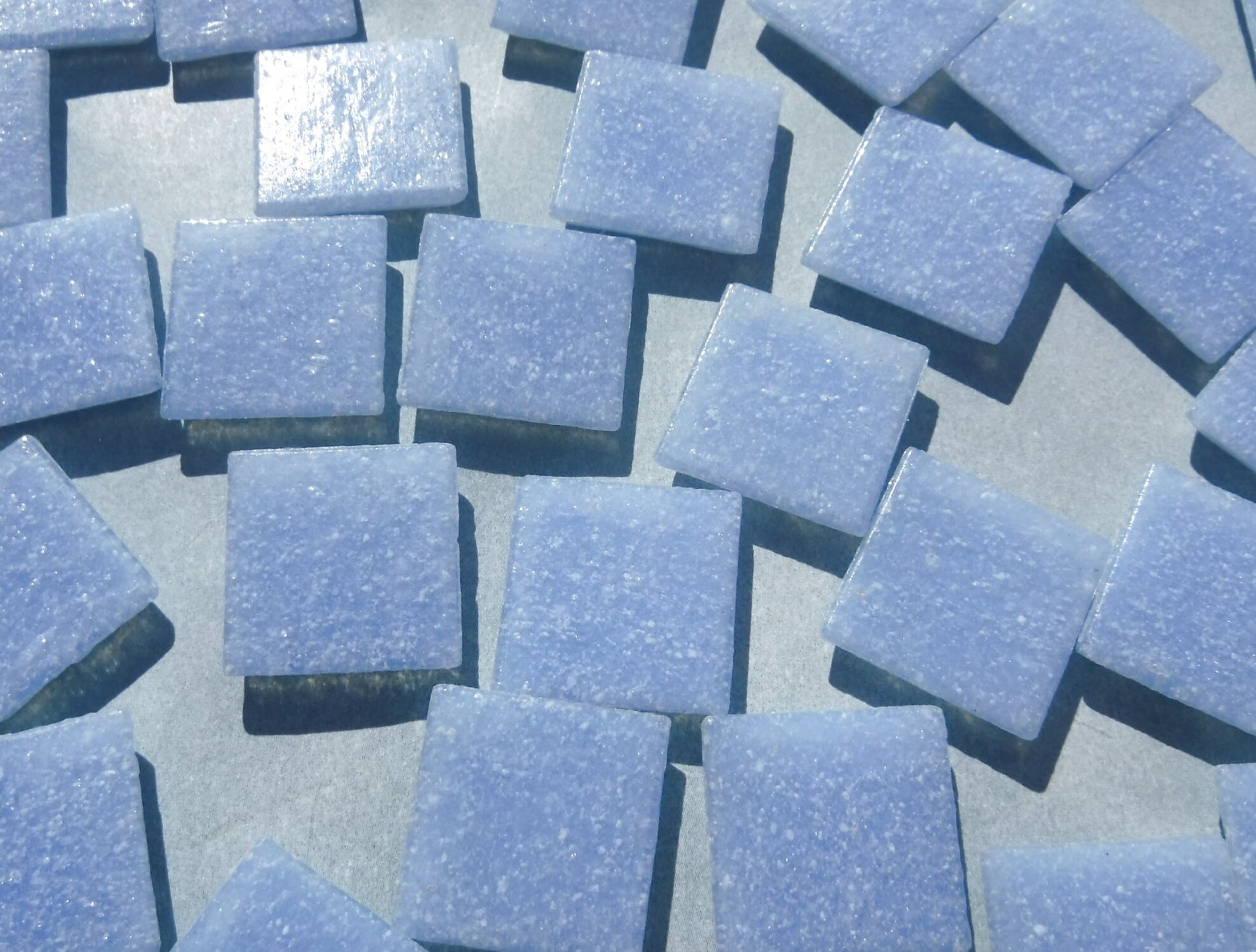 Cloudy Blue Glass Mosaic Tiles Squares - 20mm - Half Pound of Light Blue Vitreous Glass Tiles for Craft Projects - Approx 75 Tiles