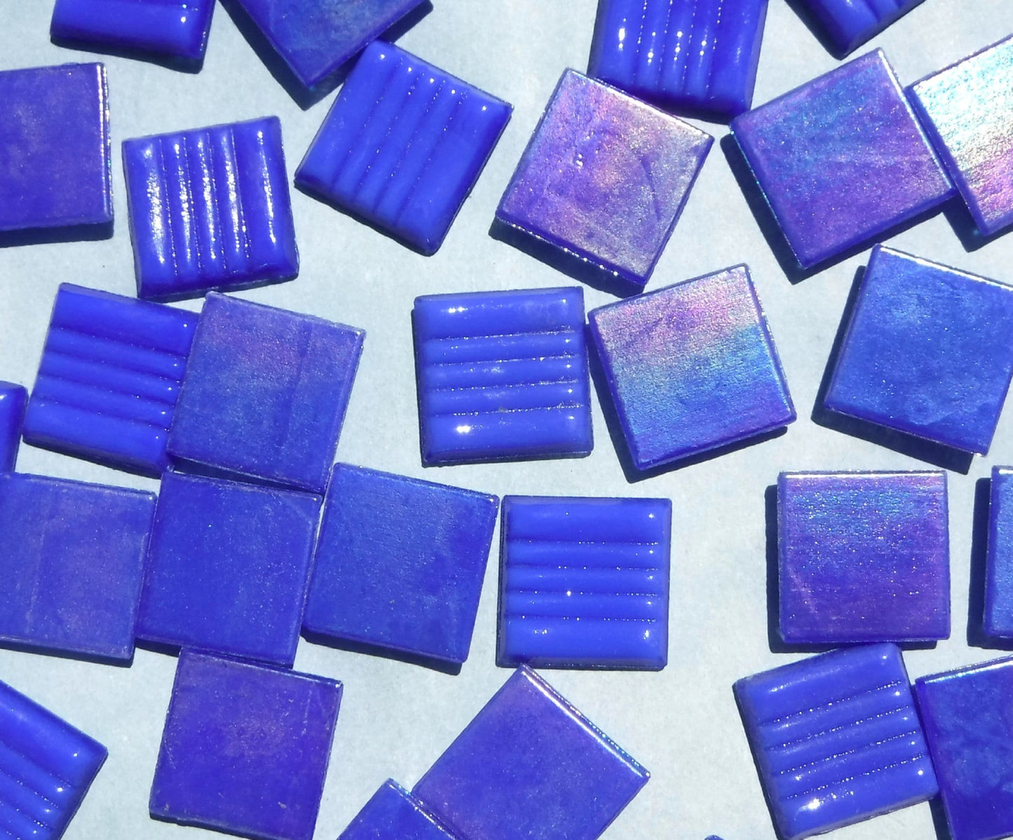 Blue Iridescent Venetian Glass Tiles - 20mm - 100 grams - Over 30 Tiles