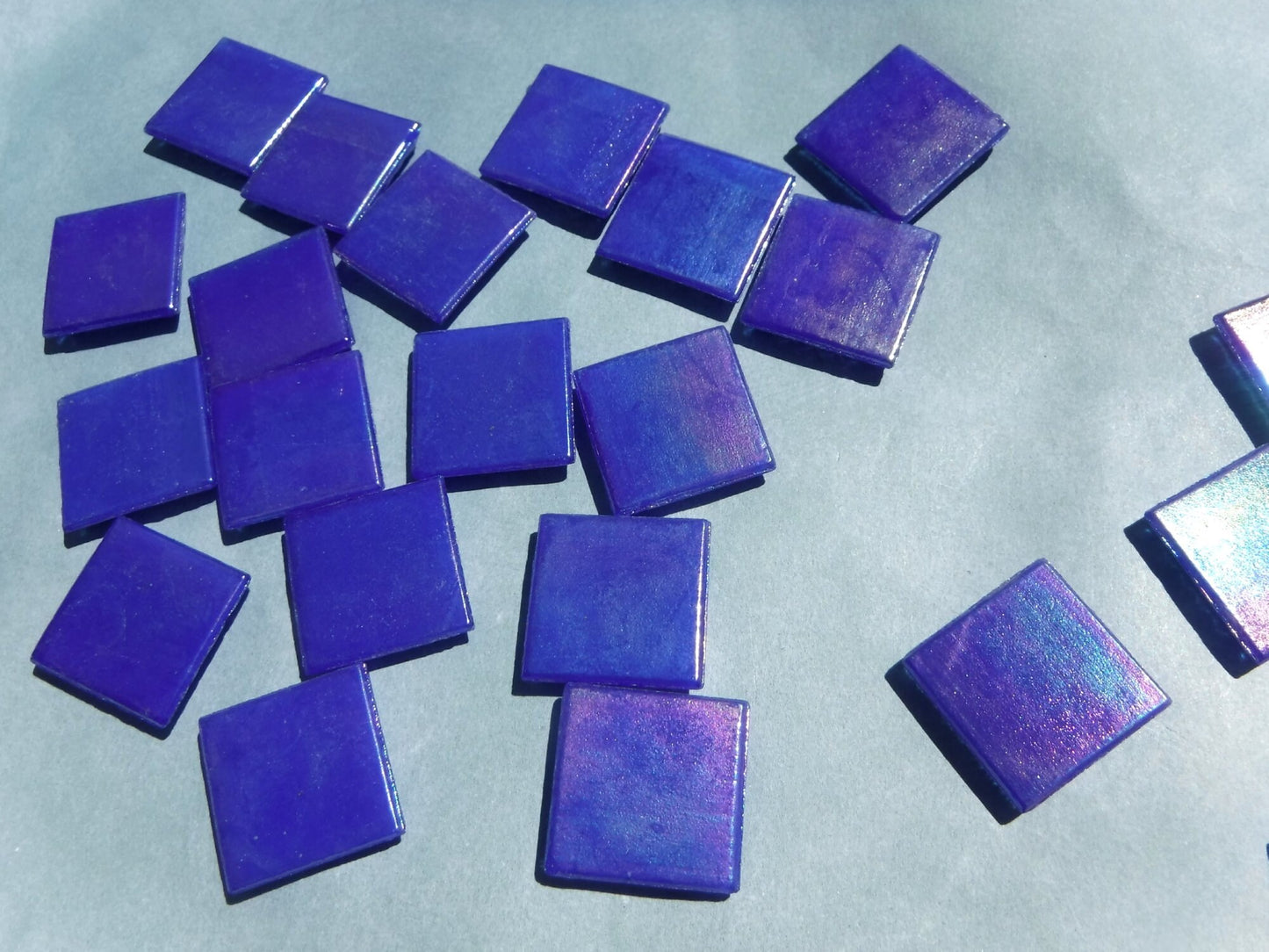 Blue Iridescent Venetian Glass Tiles - 20mm - 100 grams - Over 30 Tiles