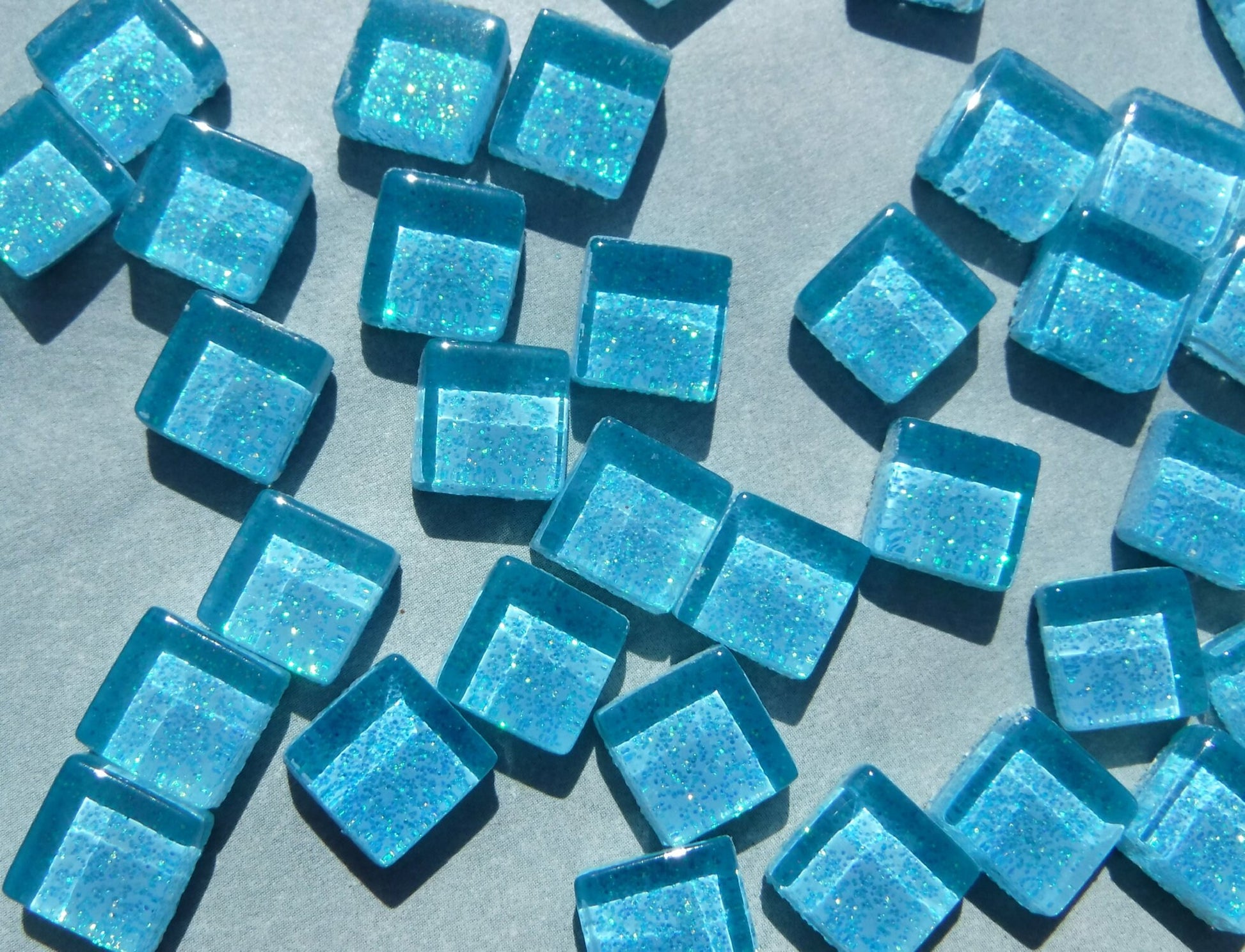 Poolside Blue Glitter Tiles - 1 cm - 100g - Over 100 Metallic Small Glass Tiles