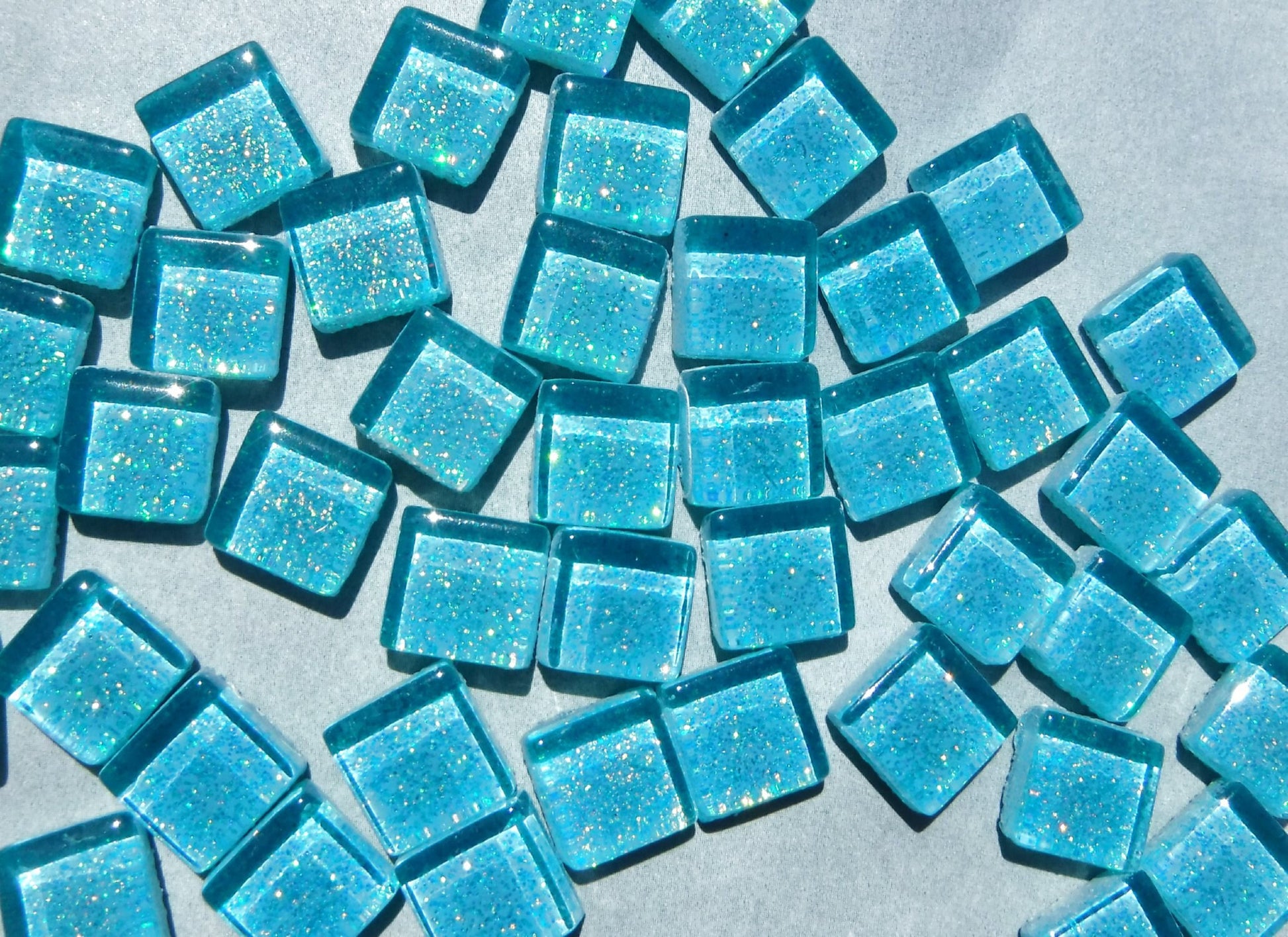 Poolside Blue Glitter Tiles - 1 cm - 100g - Over 100 Metallic Small Glass Tiles