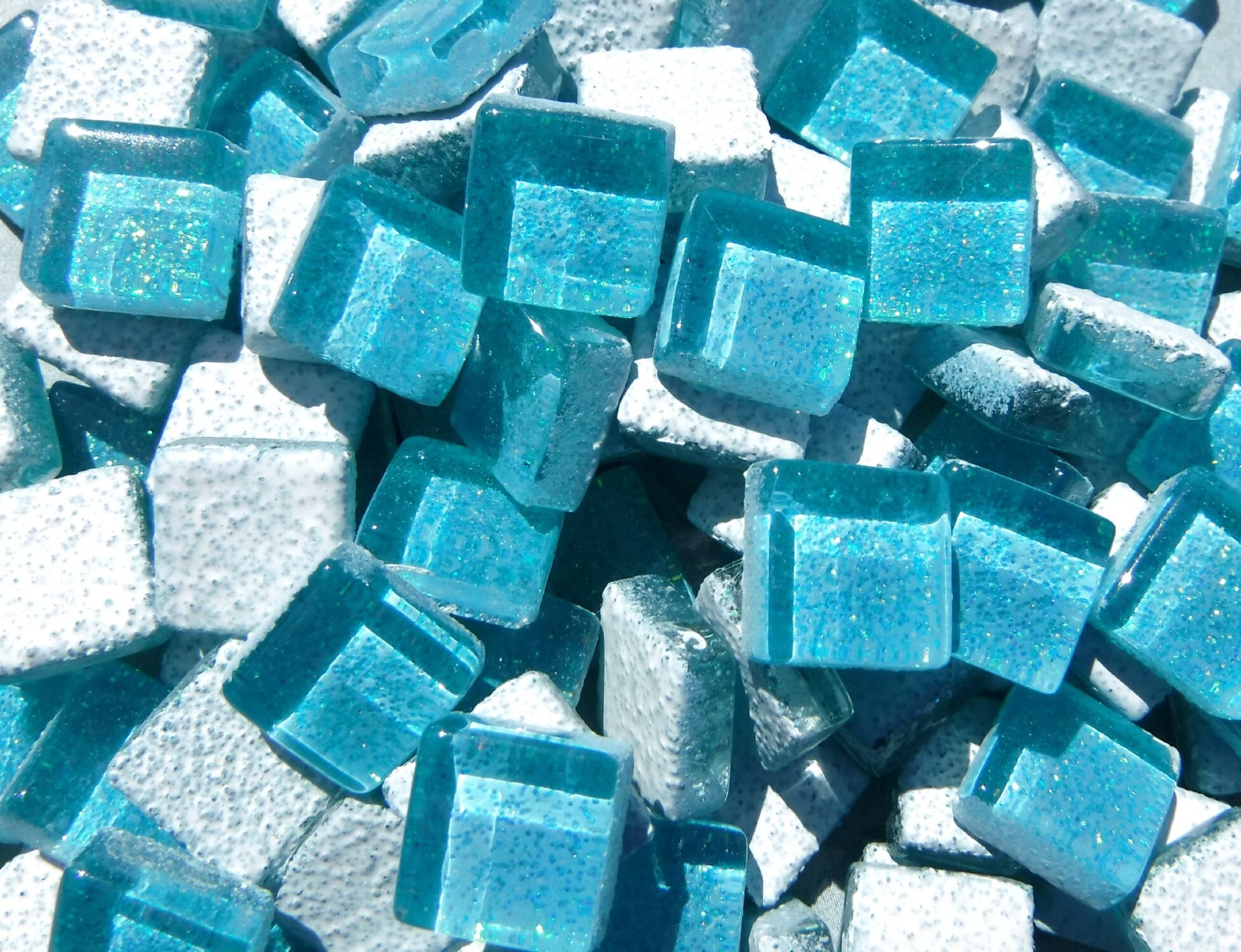 Poolside Blue Glitter Tiles - 1 cm - 100g - Over 100 Metallic Small Glass Tiles