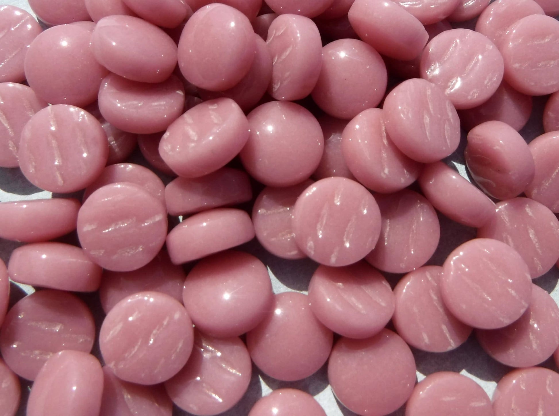 Rose Pink Glass Drops Mosaic Tiles - 100 grams- Flat Back Marbles Glass Gems