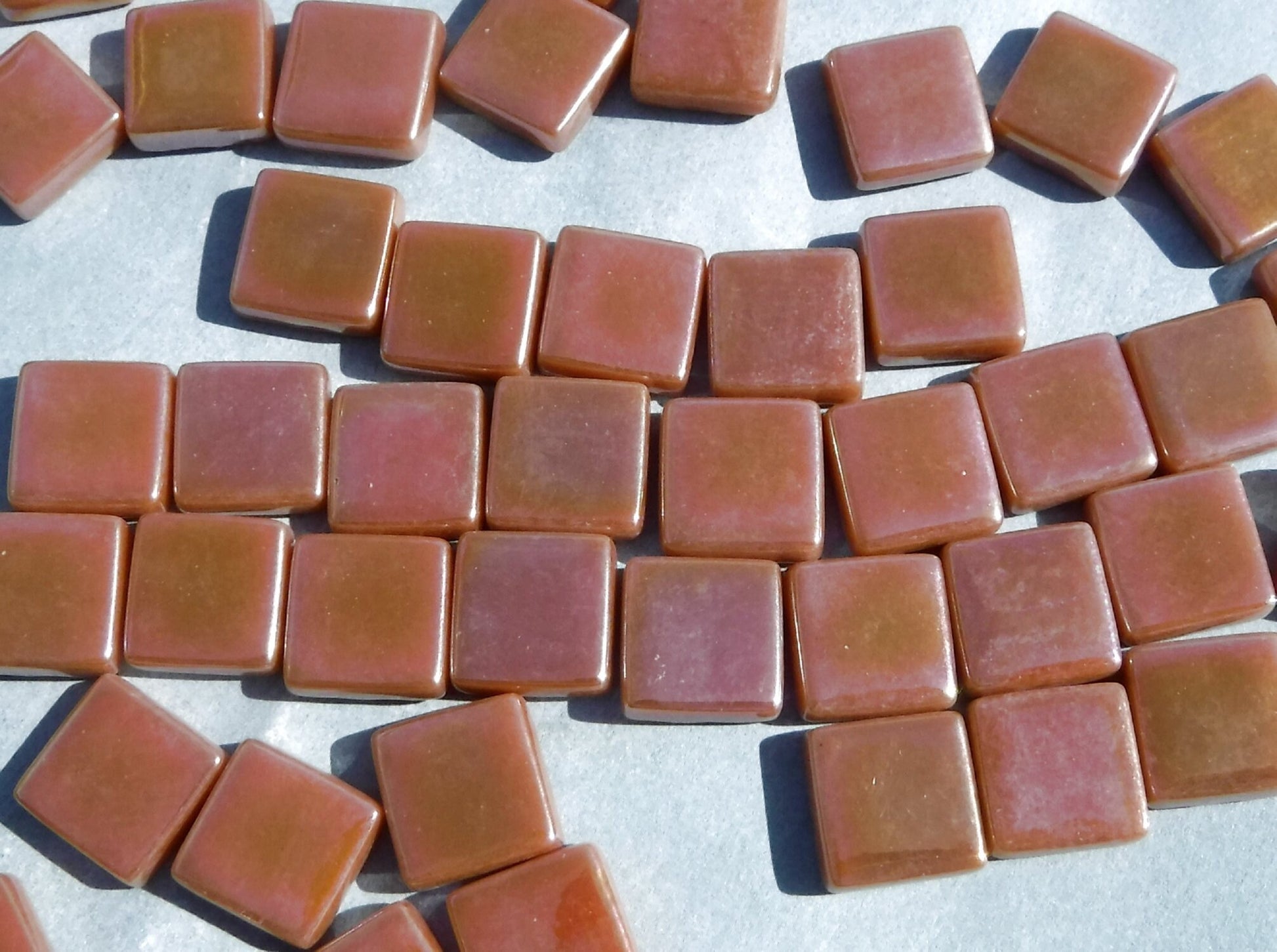 Brown Sugar Iridescent Glass Square Mosaic Tiles - 12mm - Opaque Glass Solid Color - 50g of Squares - Approx 35 Tiles