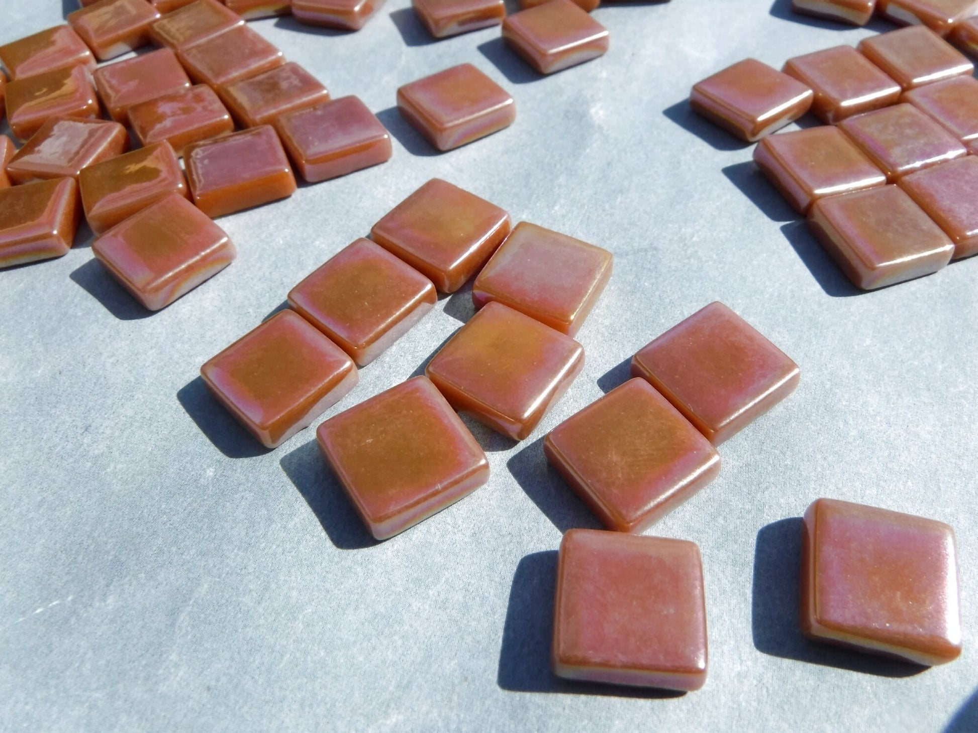 Brown Sugar Iridescent Glass Square Mosaic Tiles - 12mm - Opaque Glass Solid Color - 50g of Squares - Approx 35 Tiles