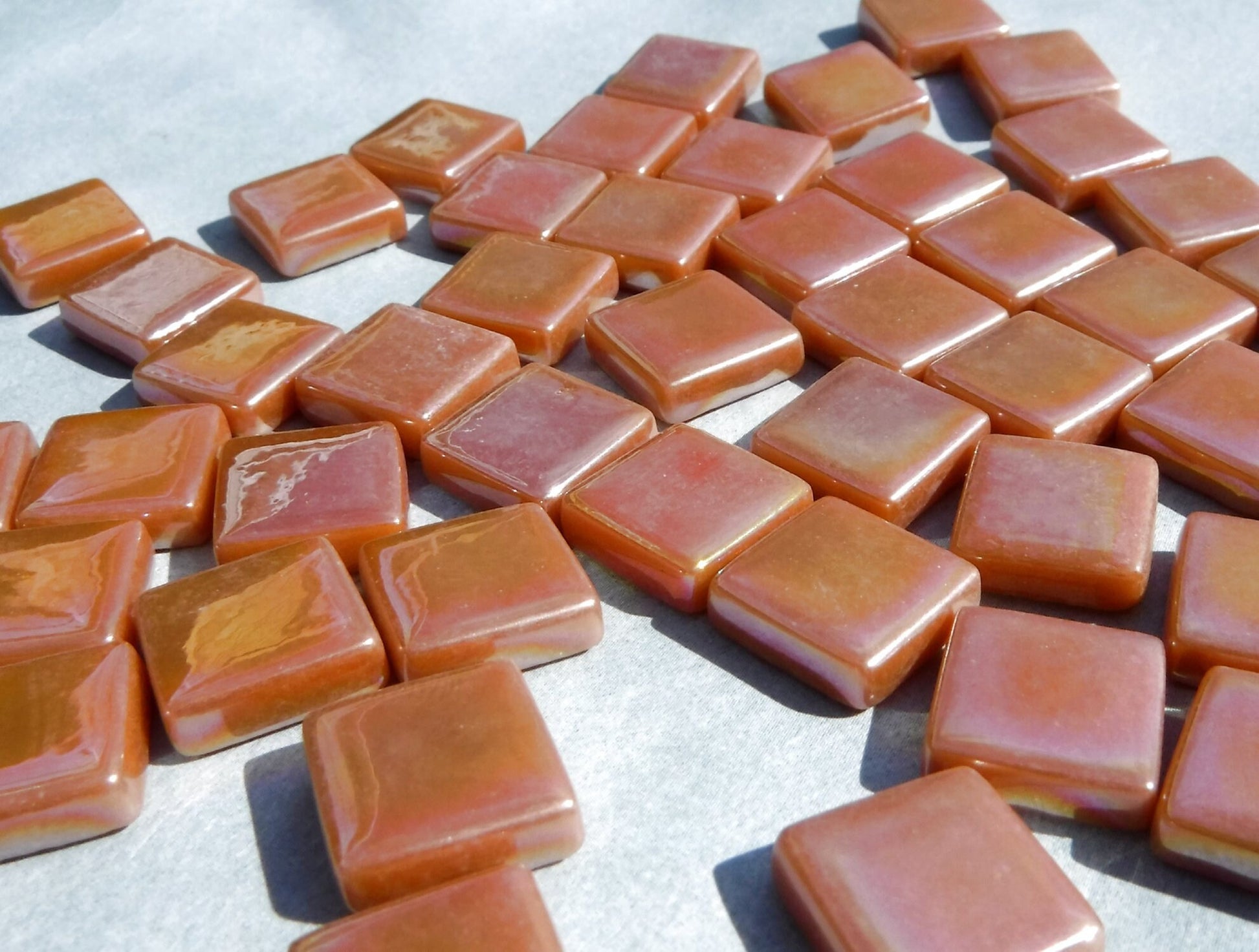 Brown Sugar Iridescent Glass Square Mosaic Tiles - 12mm - Opaque Glass Solid Color - 50g of Squares - Approx 35 Tiles