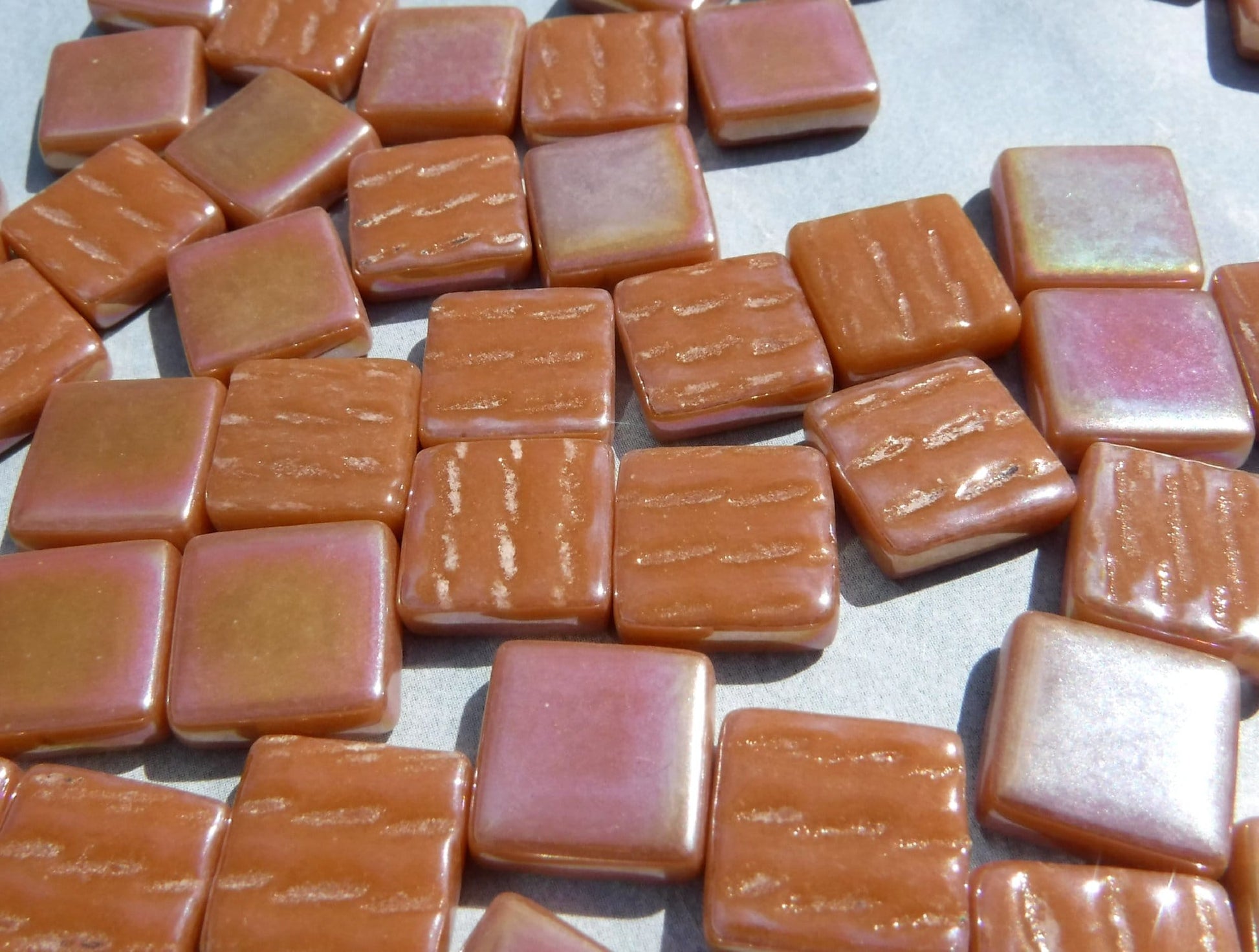 Brown Sugar Iridescent Glass Square Mosaic Tiles - 12mm - Opaque Glass Solid Color - 50g of Squares - Approx 35 Tiles