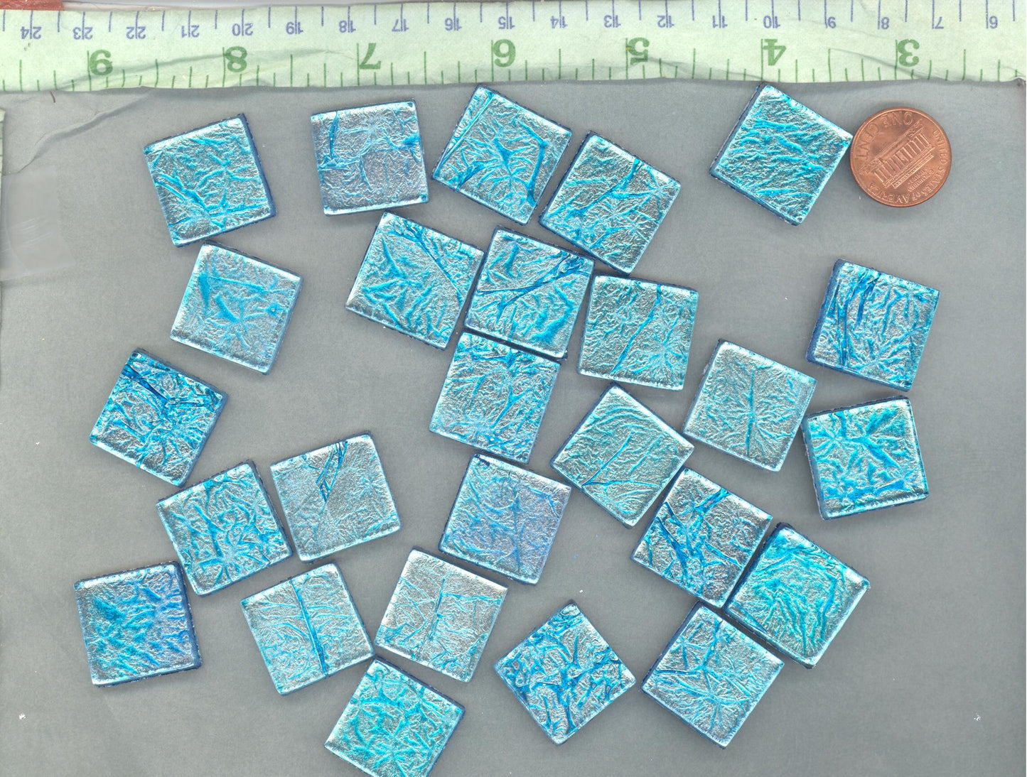 Blue Foil Square Tiles - 25 Glass Mosaic Tiles - 20mm