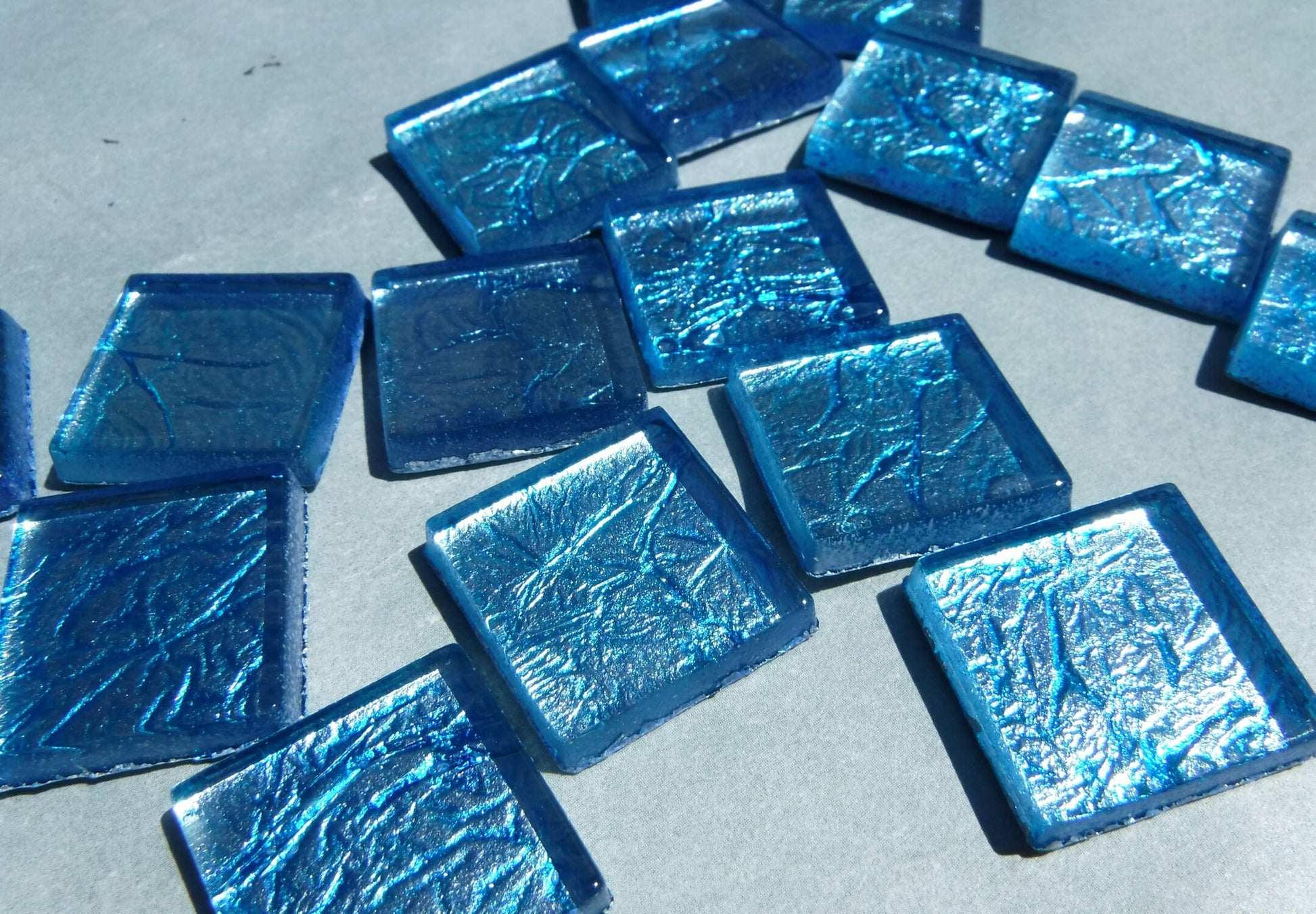 Blue Foil Square Tiles - 25 Glass Mosaic Tiles - 20mm