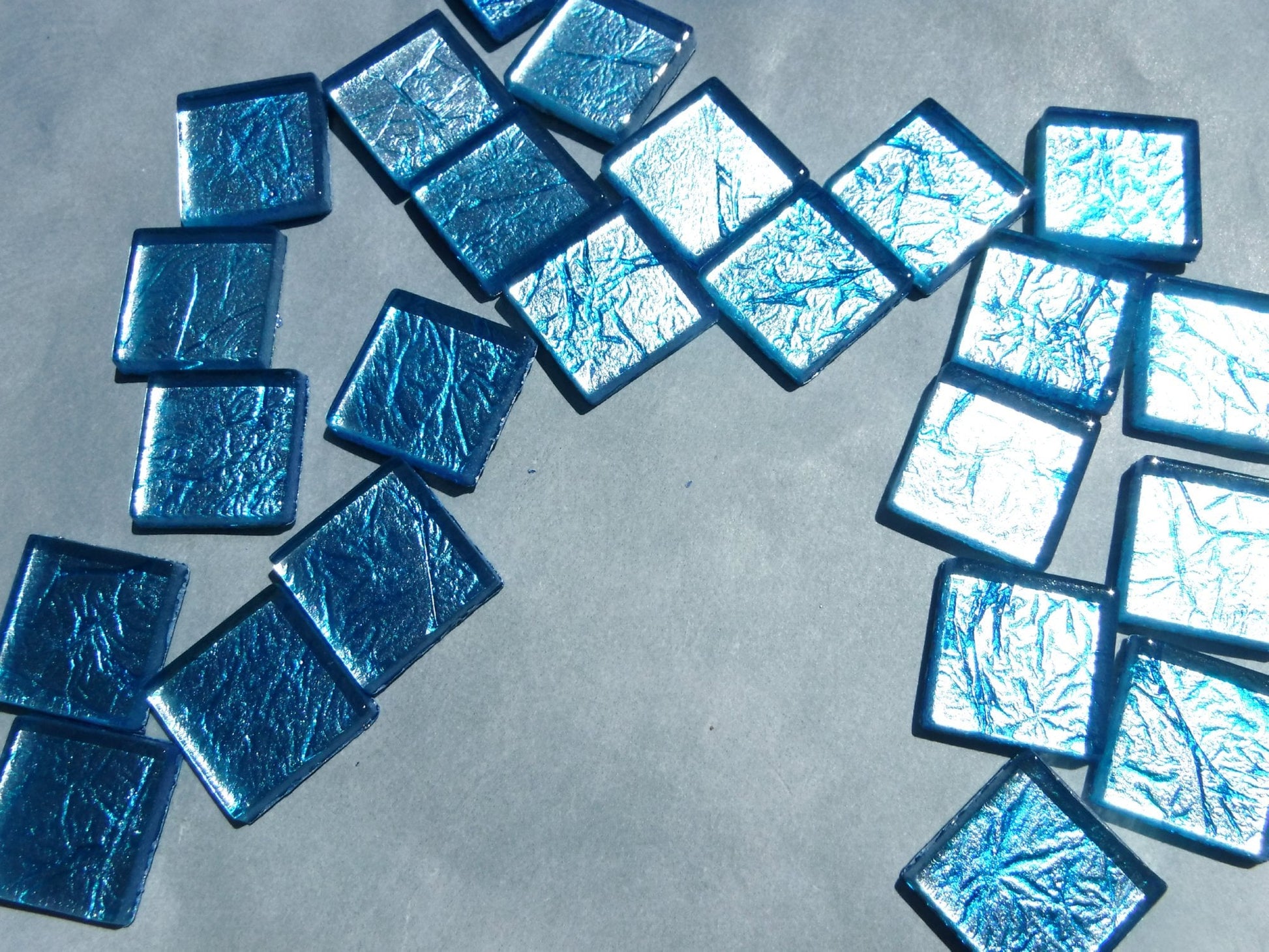 Blue Foil Square Tiles - 25 Glass Mosaic Tiles - 20mm