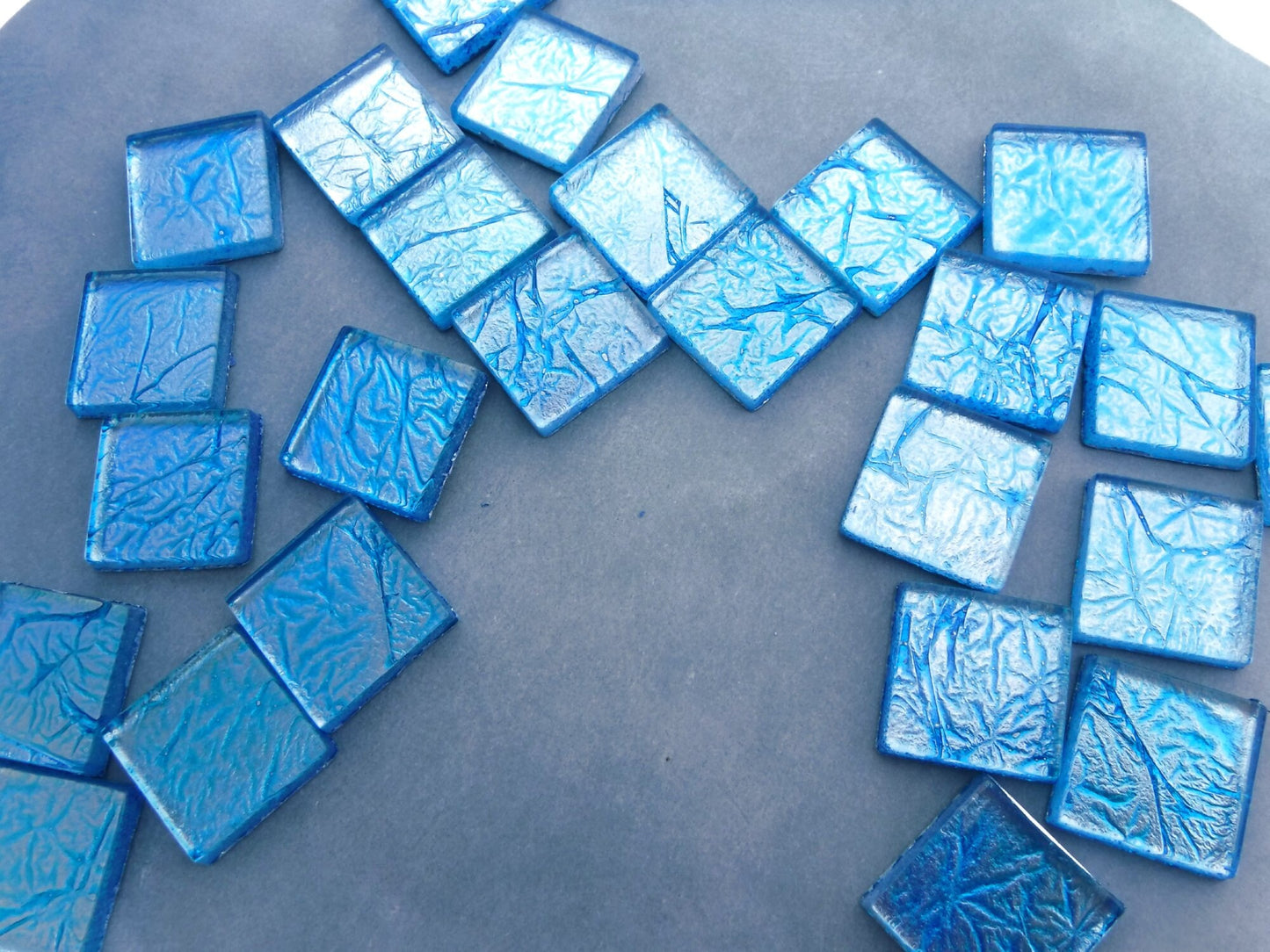 Blue Foil Square Tiles - 25 Glass Mosaic Tiles - 20mm