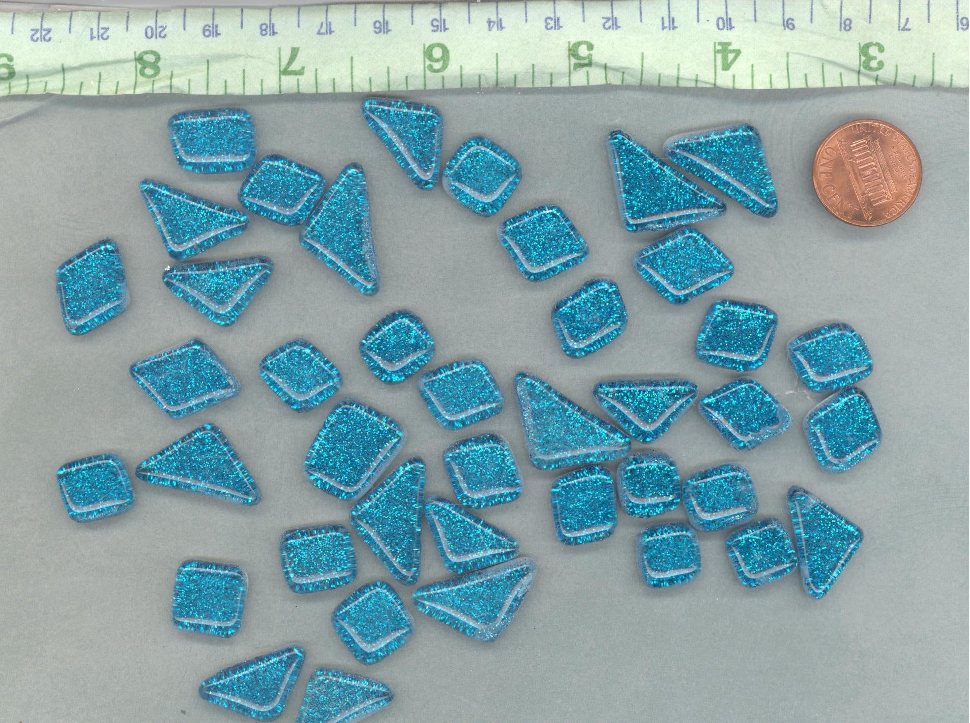 Sky Blue Glitter Puzzle Tiles - 100 grams in Assorted Shapes Glass Mosaic Tiles