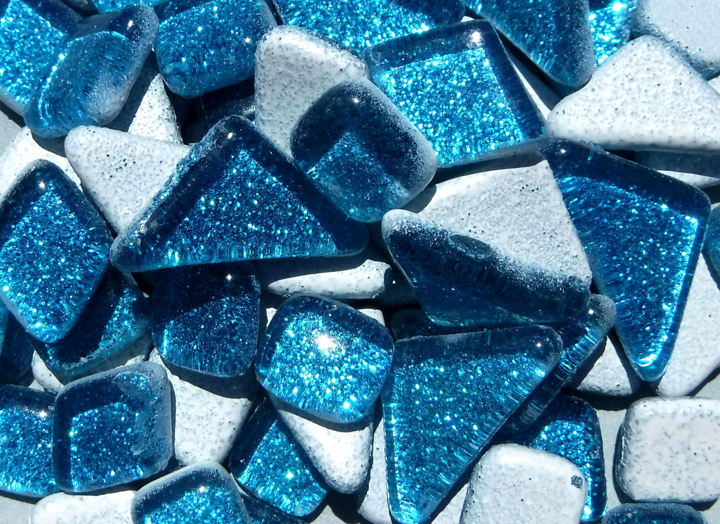 Sky Blue Glitter Puzzle Tiles - 100 grams in Assorted Shapes Glass Mosaic Tiles