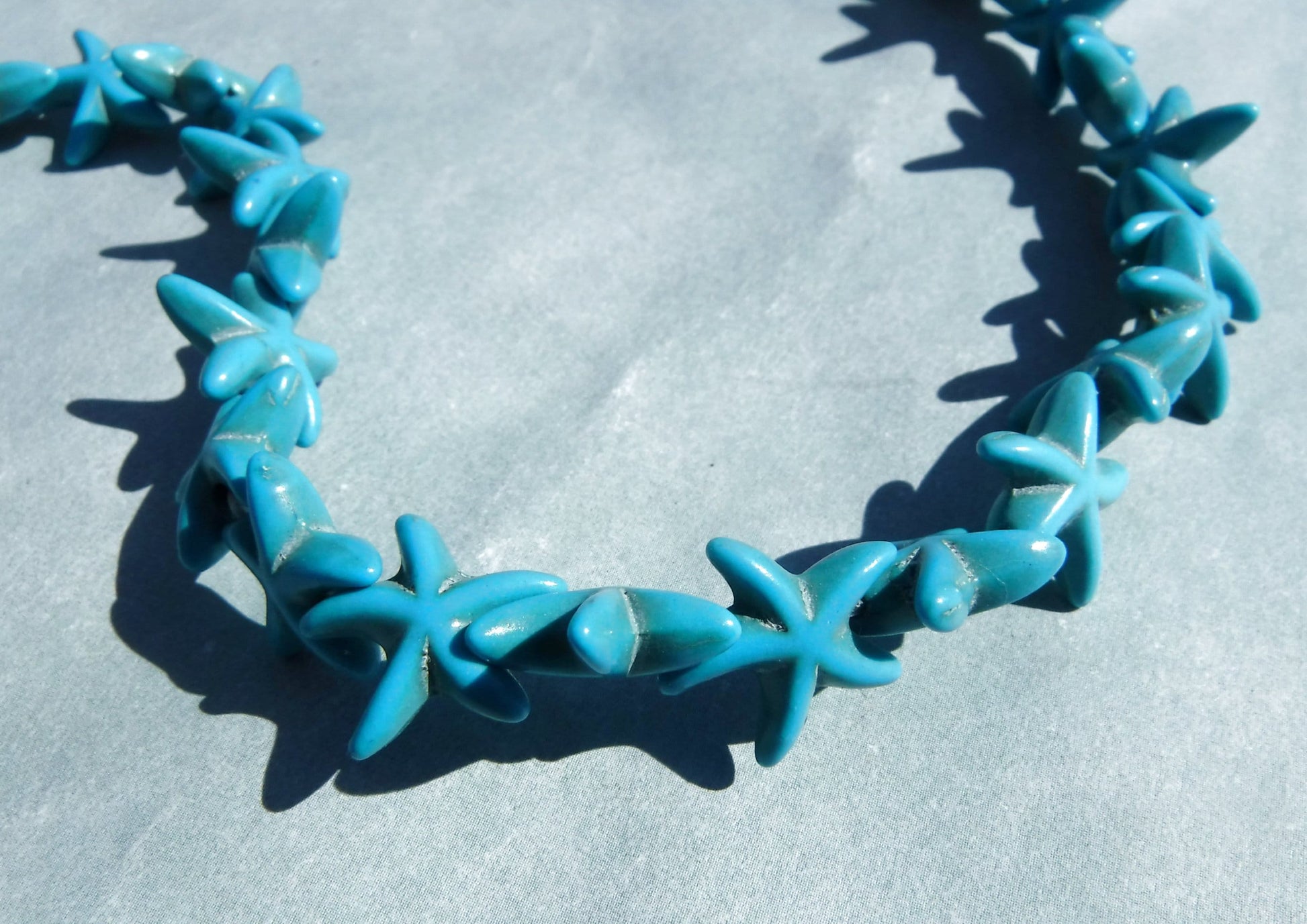 Blue Sea Stars Stone Beads - Strand of Starfish Beads - Use for Mosaics