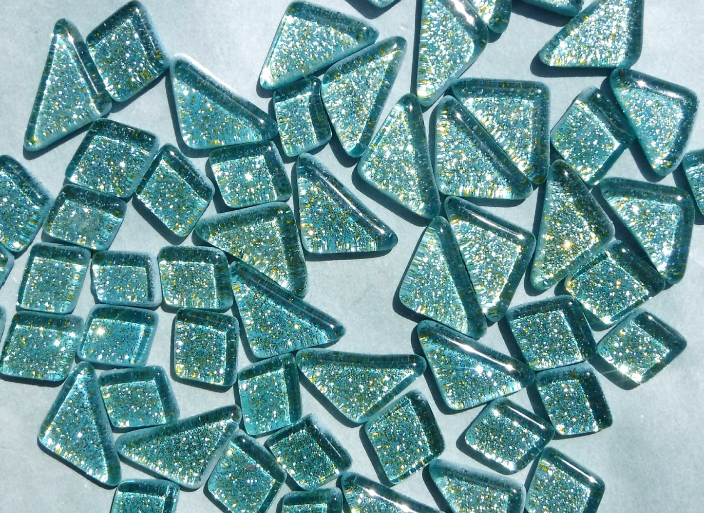 Jungle Green Glitter Puzzle Tiles - 100 grams in Assorted Shapes Glass Mosaic Tiles