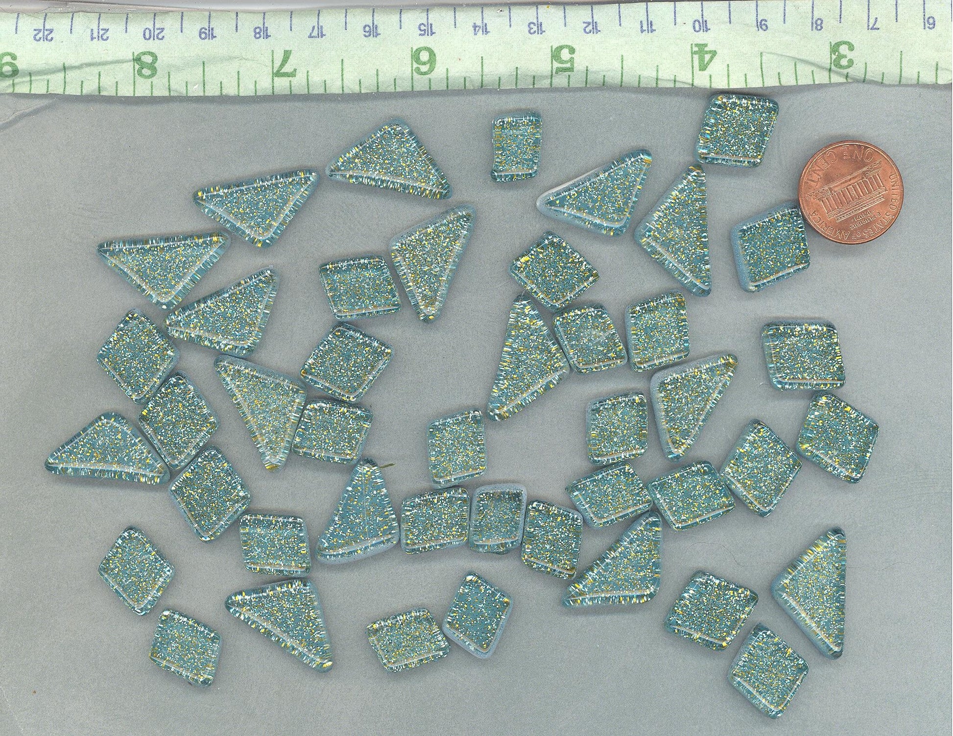 Jungle Green Glitter Puzzle Tiles - 100 grams in Assorted Shapes Glass Mosaic Tiles