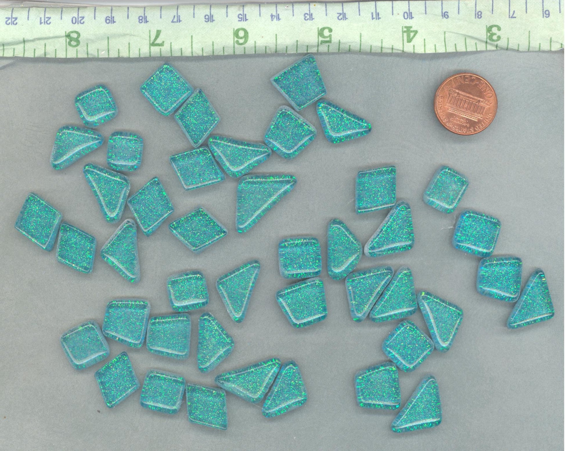 Poolside Blue Glitter Puzzle Tiles - 100 grams in Assorted Shapes Glass Mosaic Tiles