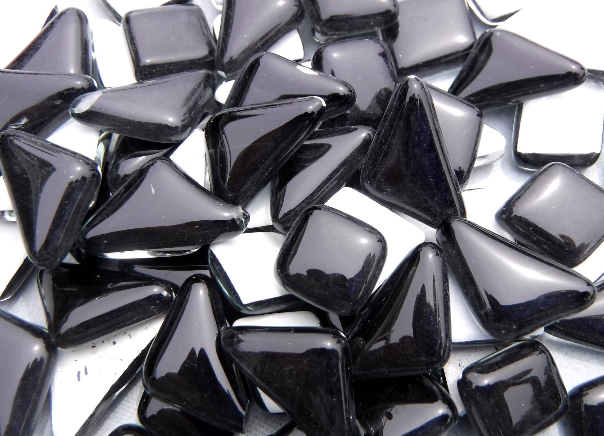 Black Glass Puzzle Tiles - Assorted Shapes - 100 grams Mosaic Tiles