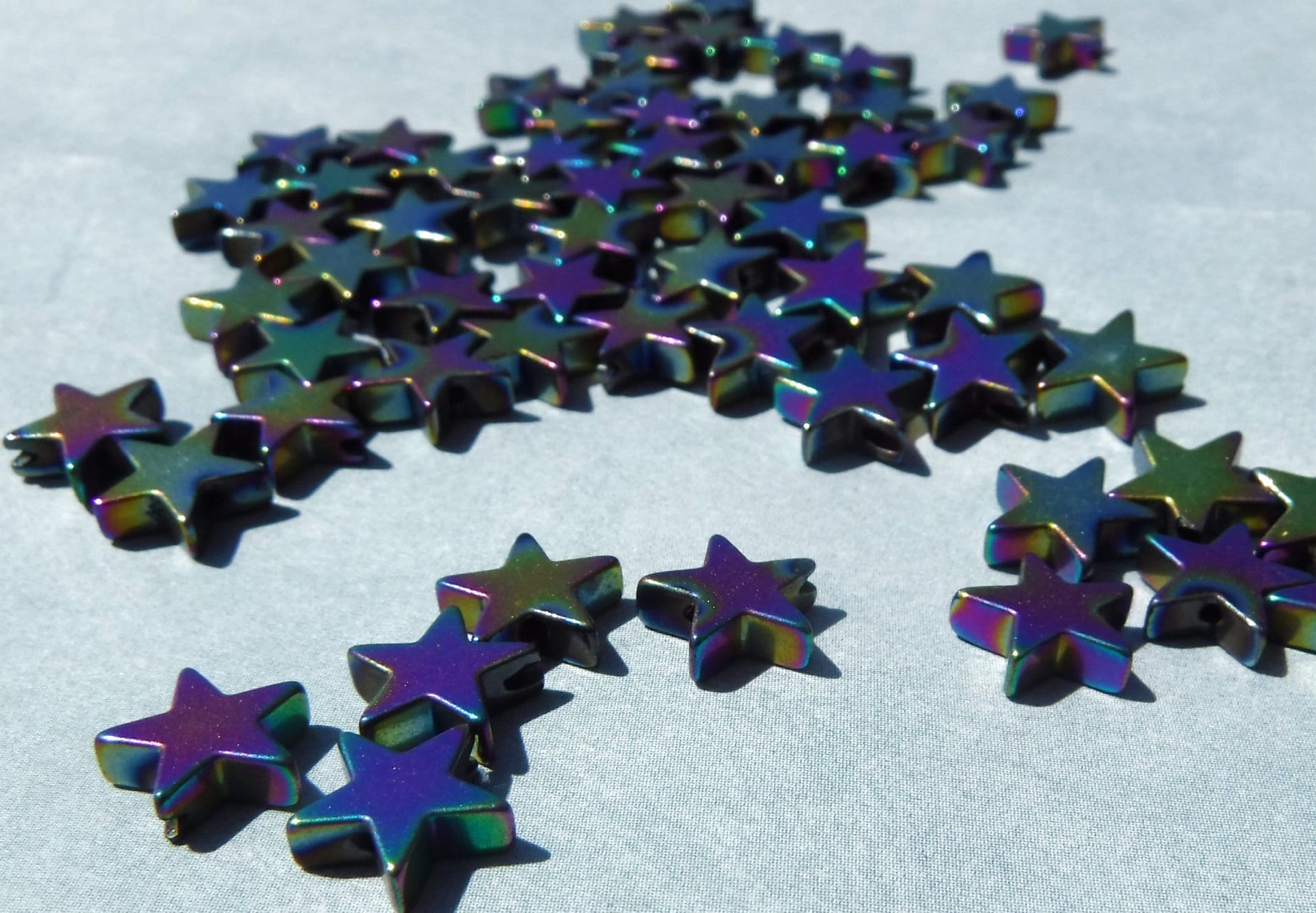 Star Beads - Colorful Metallic - 8mm - Electroplated Hematite - 20g