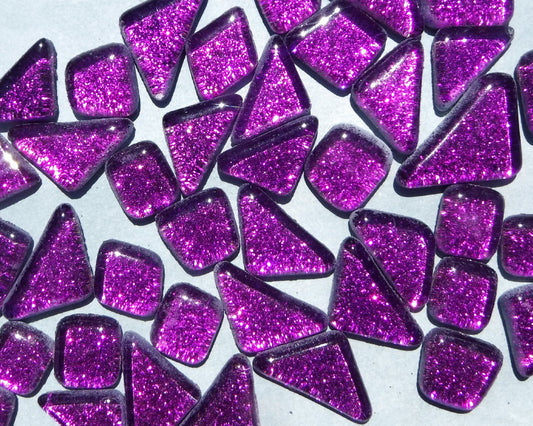 Dark Purple Glitter Puzzle Tiles - 100 grams in Assorted Shapes - Glass Mosaic Tiles