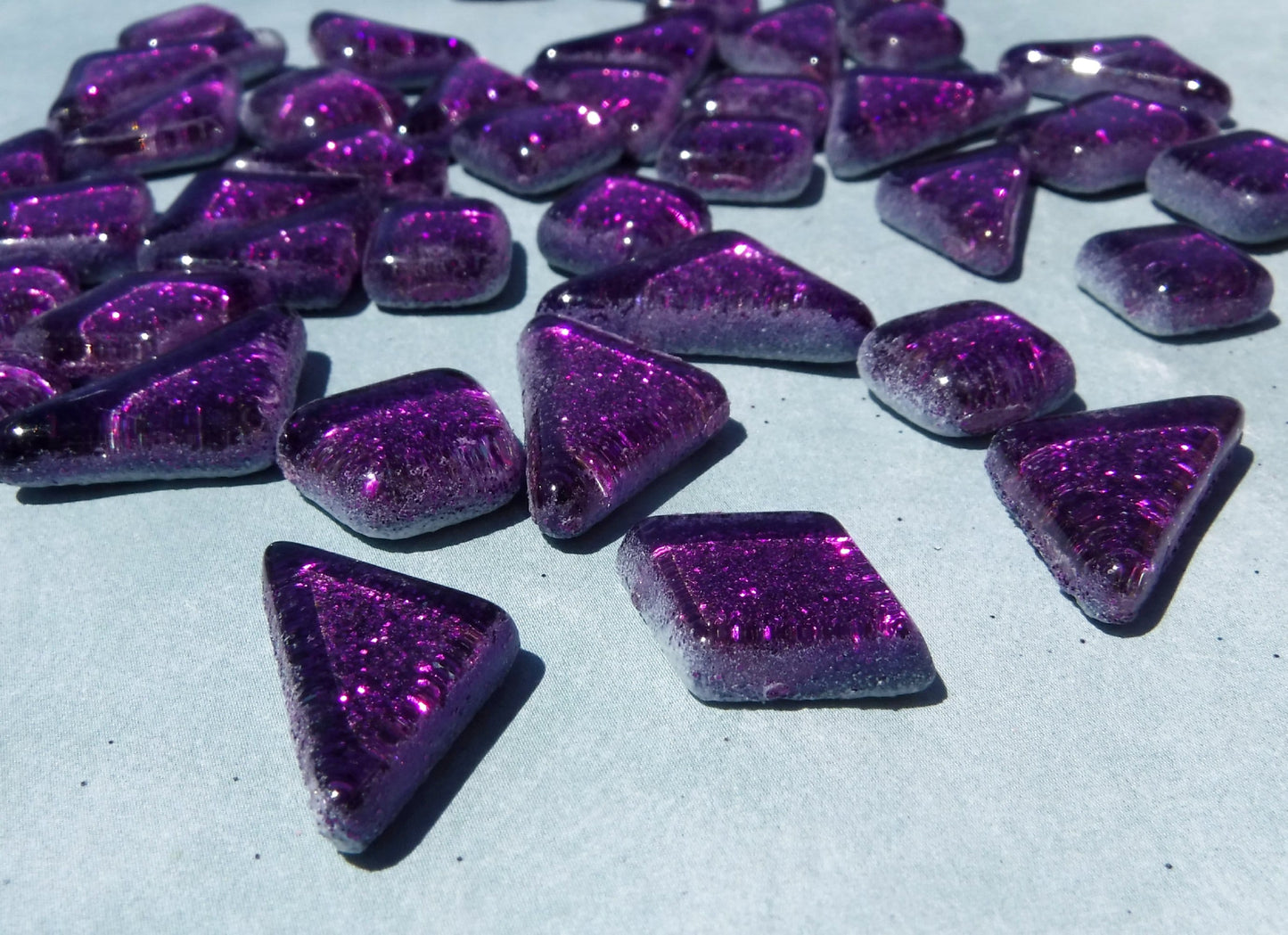 Dark Purple Glitter Puzzle Tiles - 100 grams in Assorted Shapes - Glass Mosaic Tiles