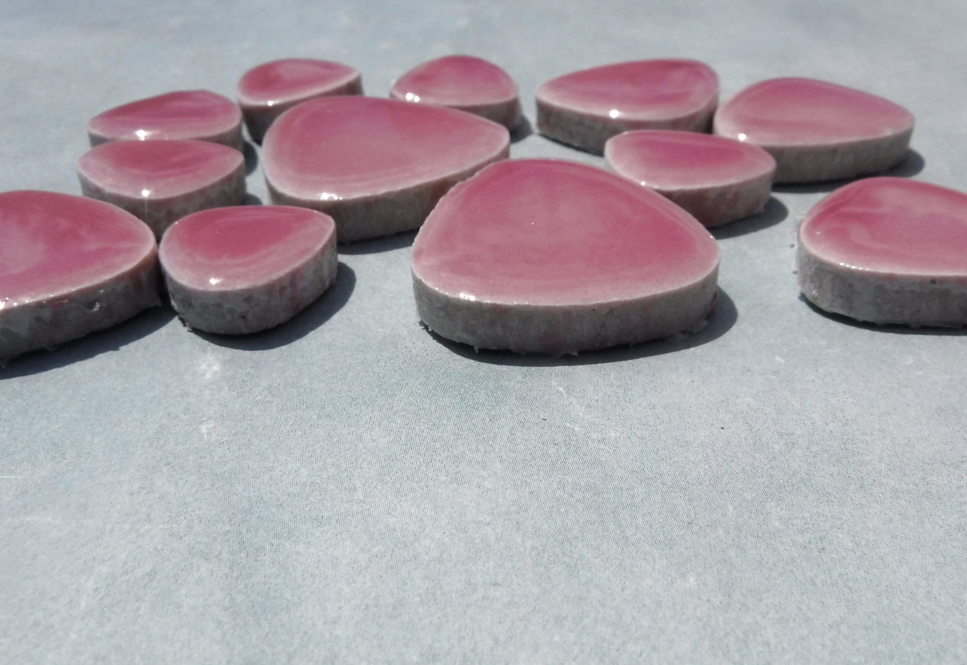 Pink Pebble Mosaic Tiles - Half Pound Ceramic Tiles in Assorted Sizes