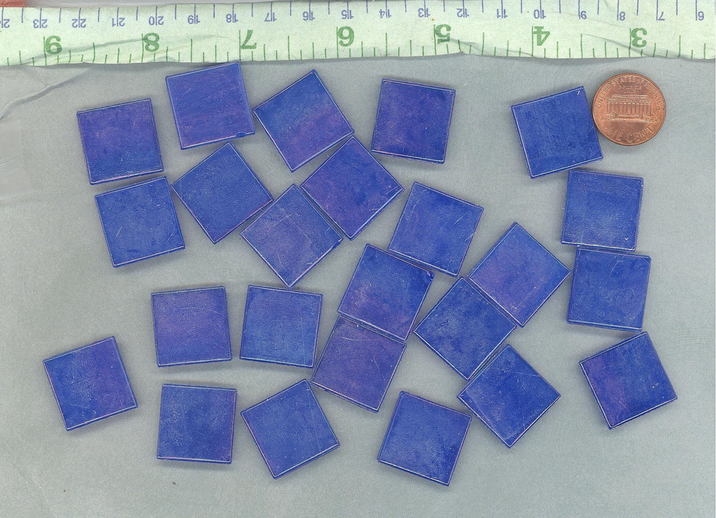 Blue Iridescent Venetian Glass Tiles - 20mm - 100 grams - Over 30 Tiles