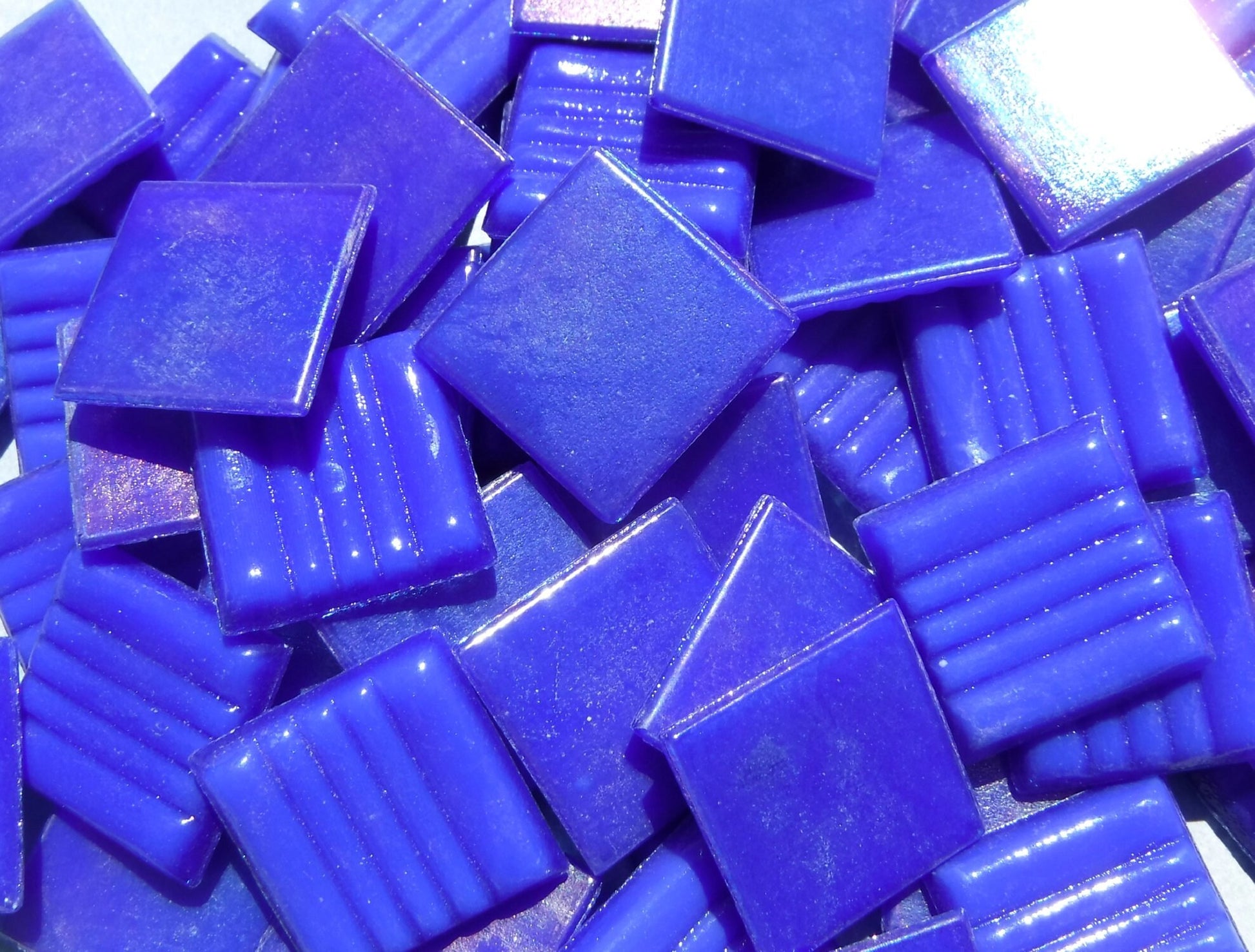 Blue Iridescent Venetian Glass Tiles - 20mm - 100 grams - Over 30 Tiles