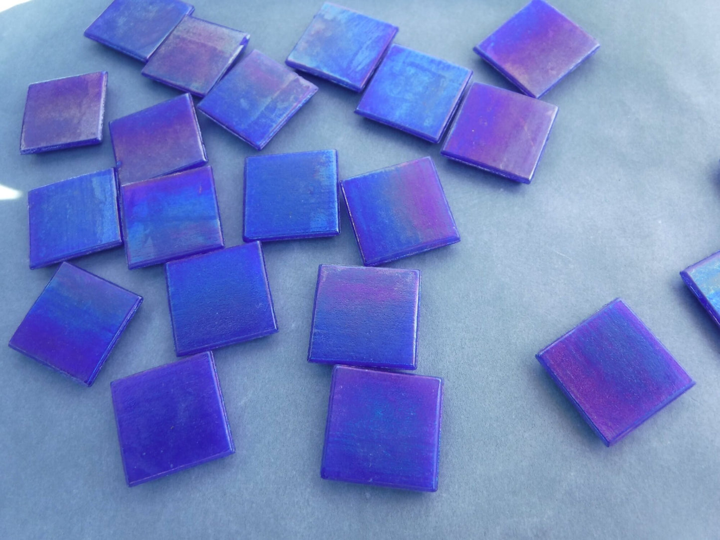 Blue Iridescent Venetian Glass Tiles - 20mm - 100 grams - Over 30 Tiles