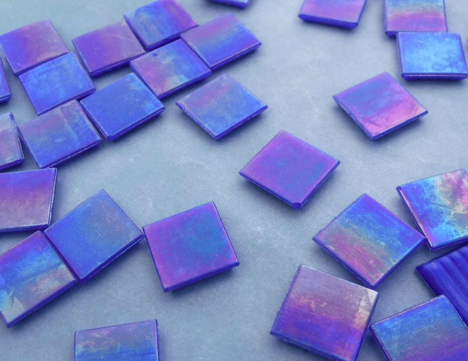 Blue Iridescent Venetian Glass Tiles - 20mm - 100 grams - Over 30 Tiles