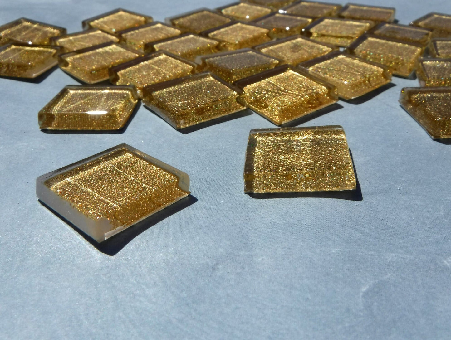 Tree Branches Gold Foil Square Tiles - 25 Glass Mosaic Tiles - 20mm