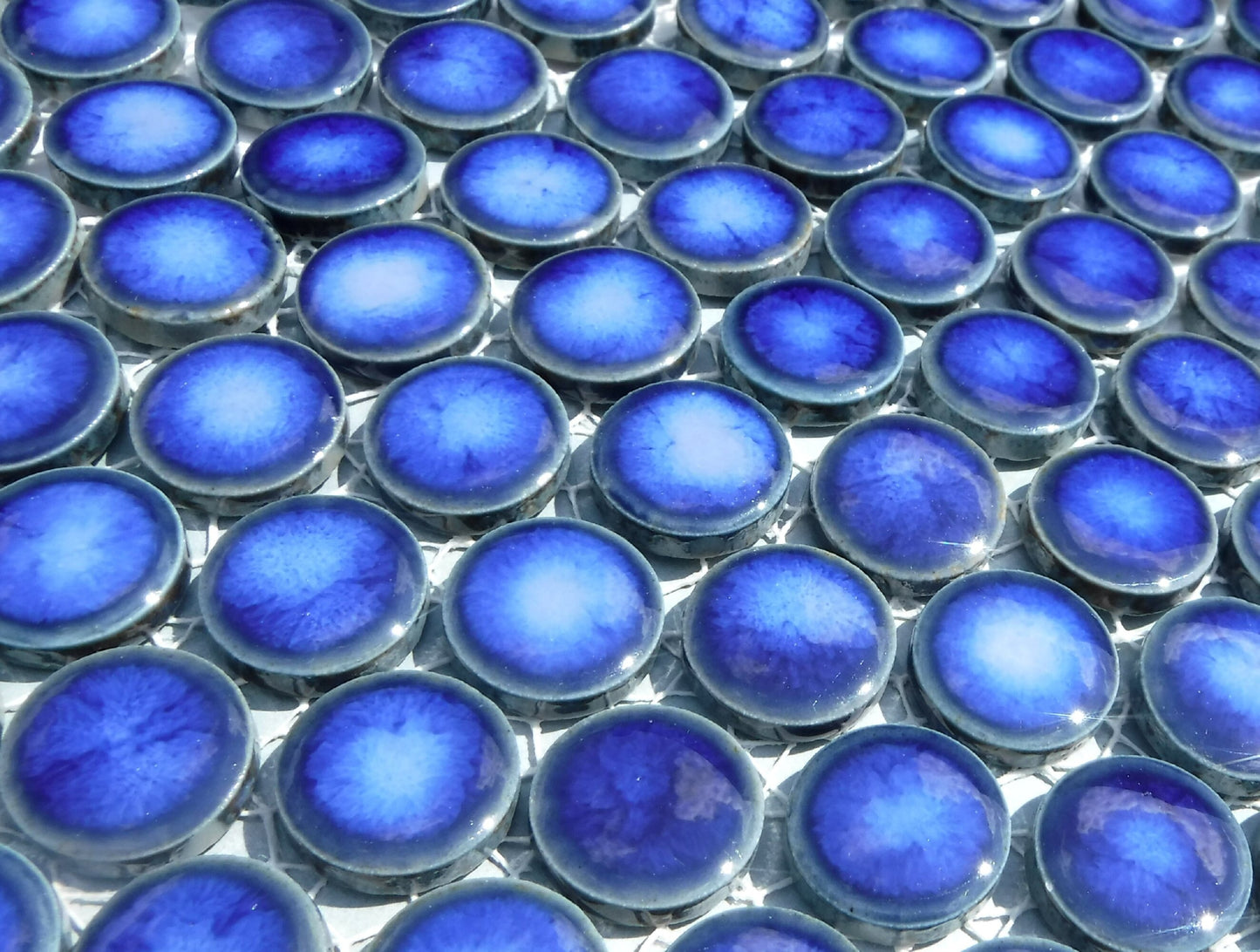 Stone Washed Blue Ceramic Tiles - 2 cm Penny Rounds Mosaic Tiles - 25 Tiles - Porcelain Circles