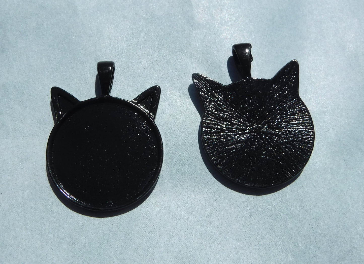 Black Cat Head Pendant Cabochon Base - 1 inch - Kitty Ears Pendant Tray - Blanks