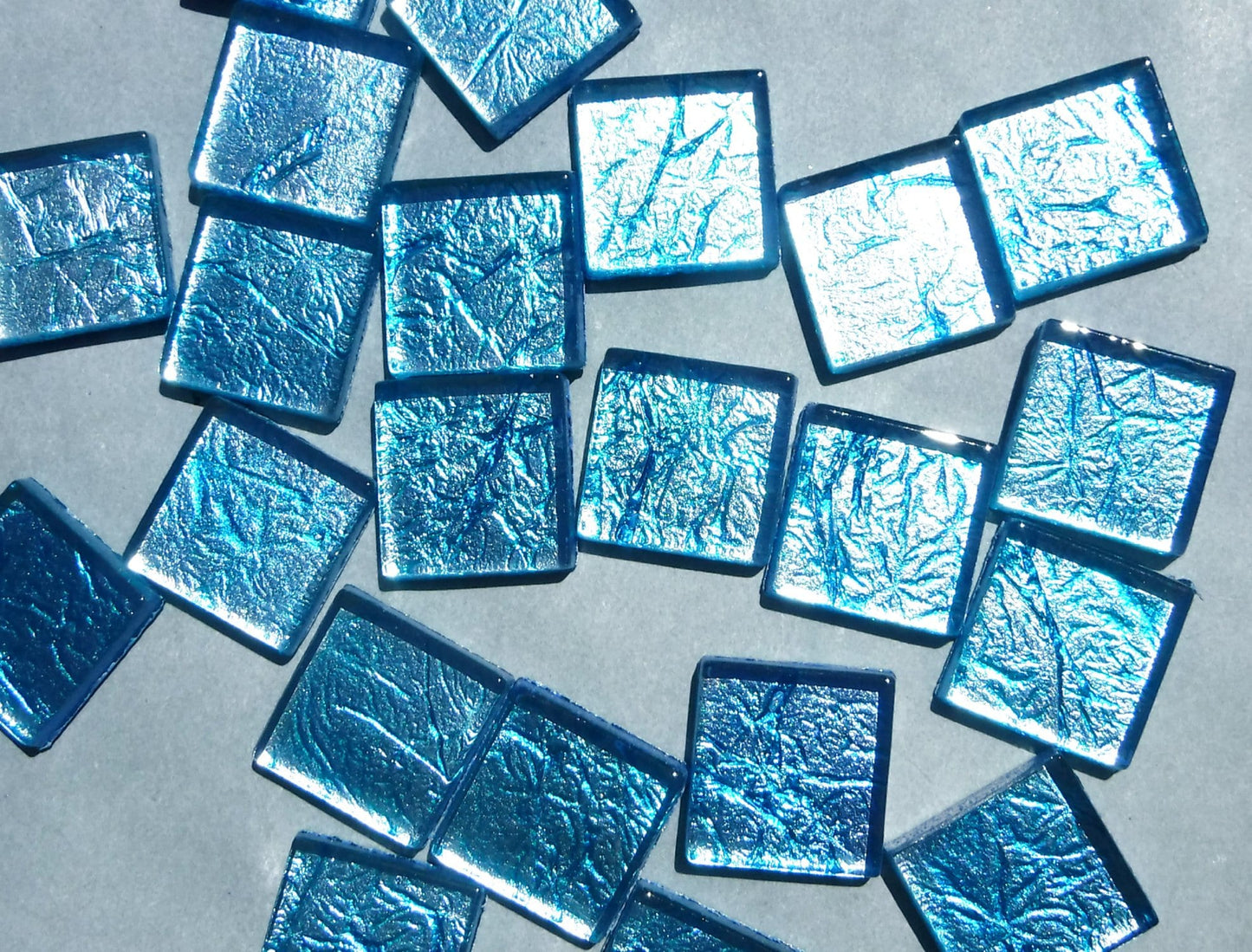 Blue Foil Square Tiles - 25 Glass Mosaic Tiles - 20mm