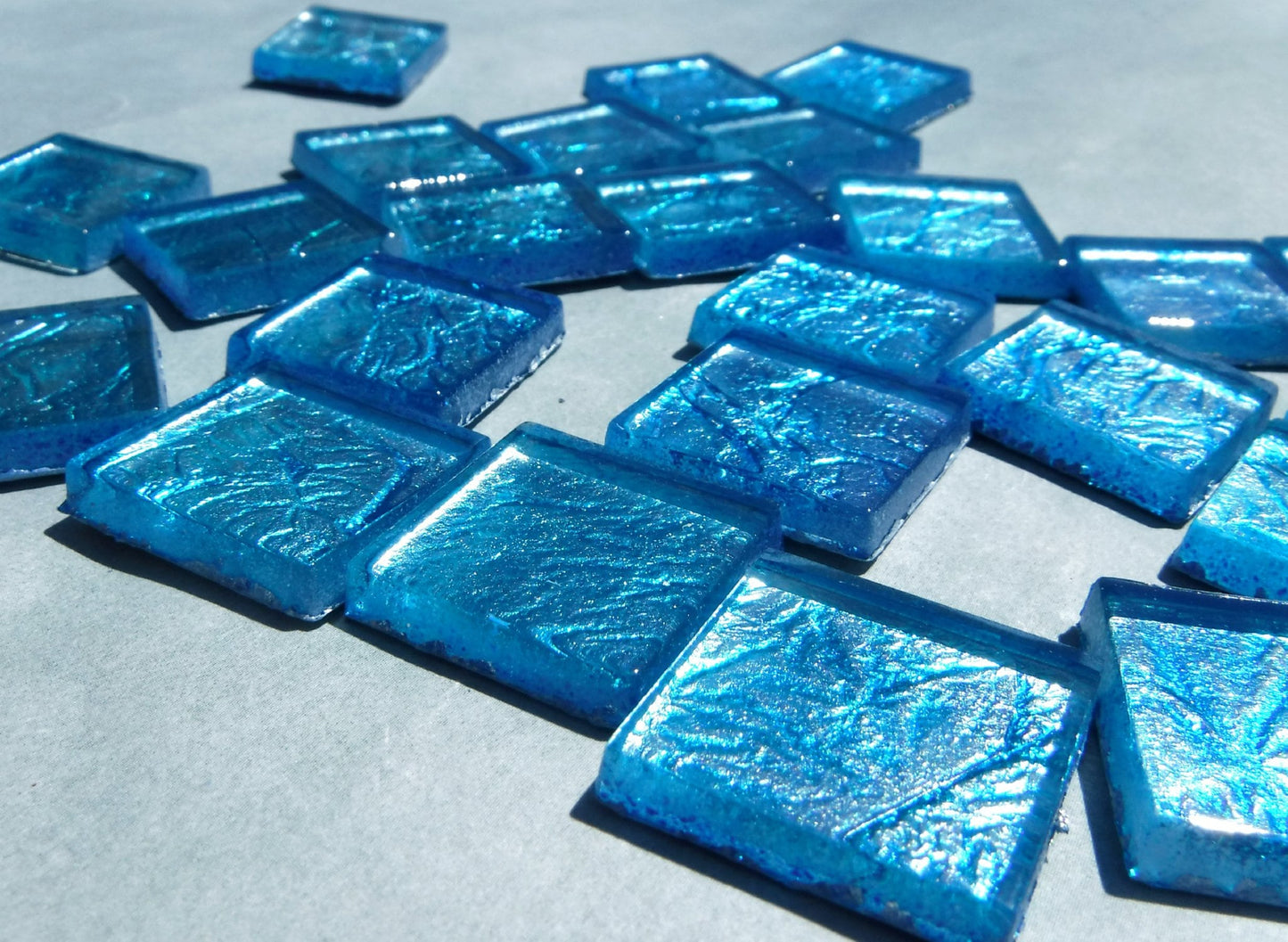 Blue Foil Square Tiles - 25 Glass Mosaic Tiles - 20mm