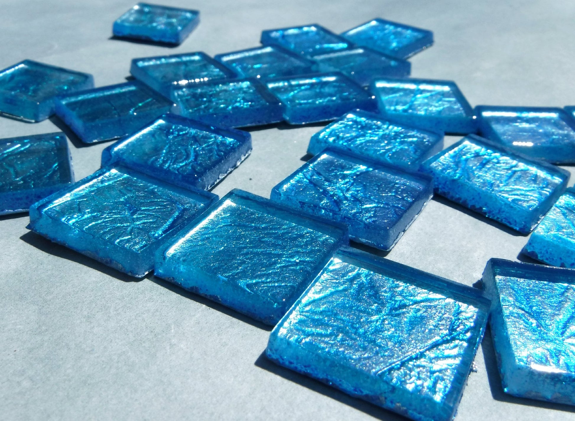 Blue Foil Square Tiles - 25 Glass Mosaic Tiles - 20mm