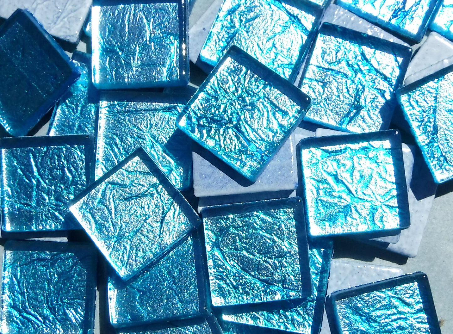 Blue Foil Square Tiles - 25 Glass Mosaic Tiles - 20mm