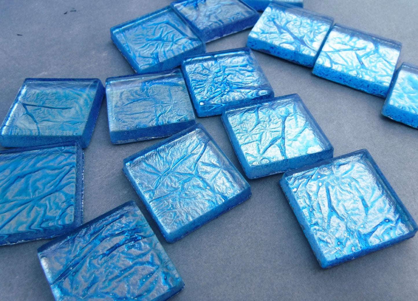 Blue Foil Square Tiles - 25 Glass Mosaic Tiles - 20mm